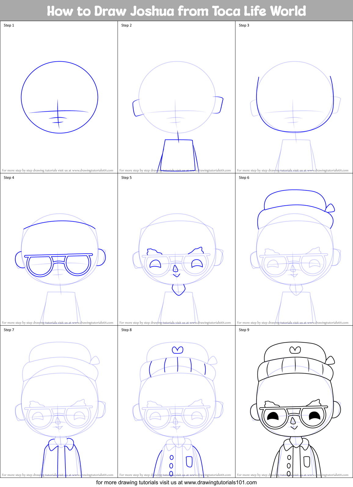 How to Draw Joshua from Toca Life World Printable Step by Step