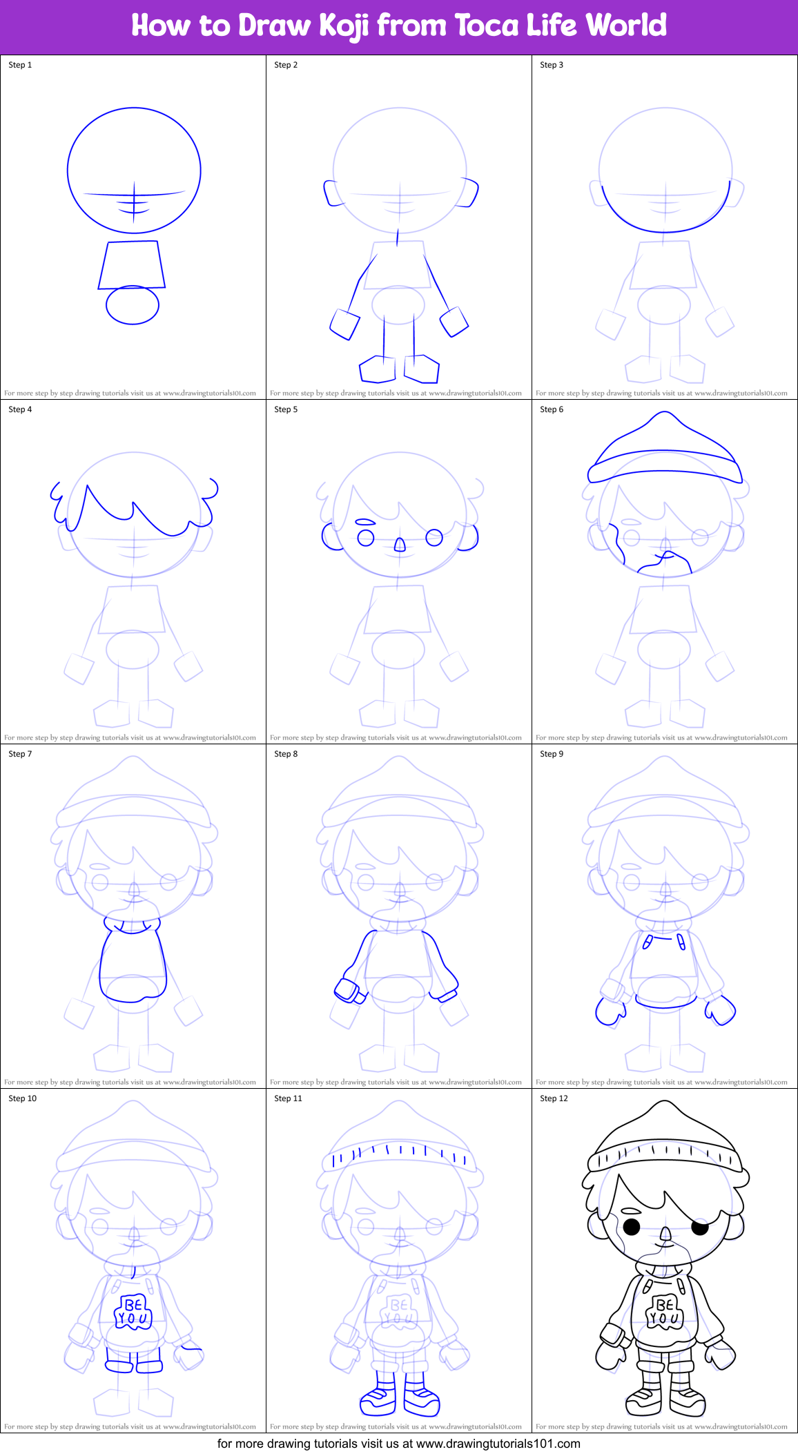 How to Draw Koji from Toca Life World Printable Step by Step