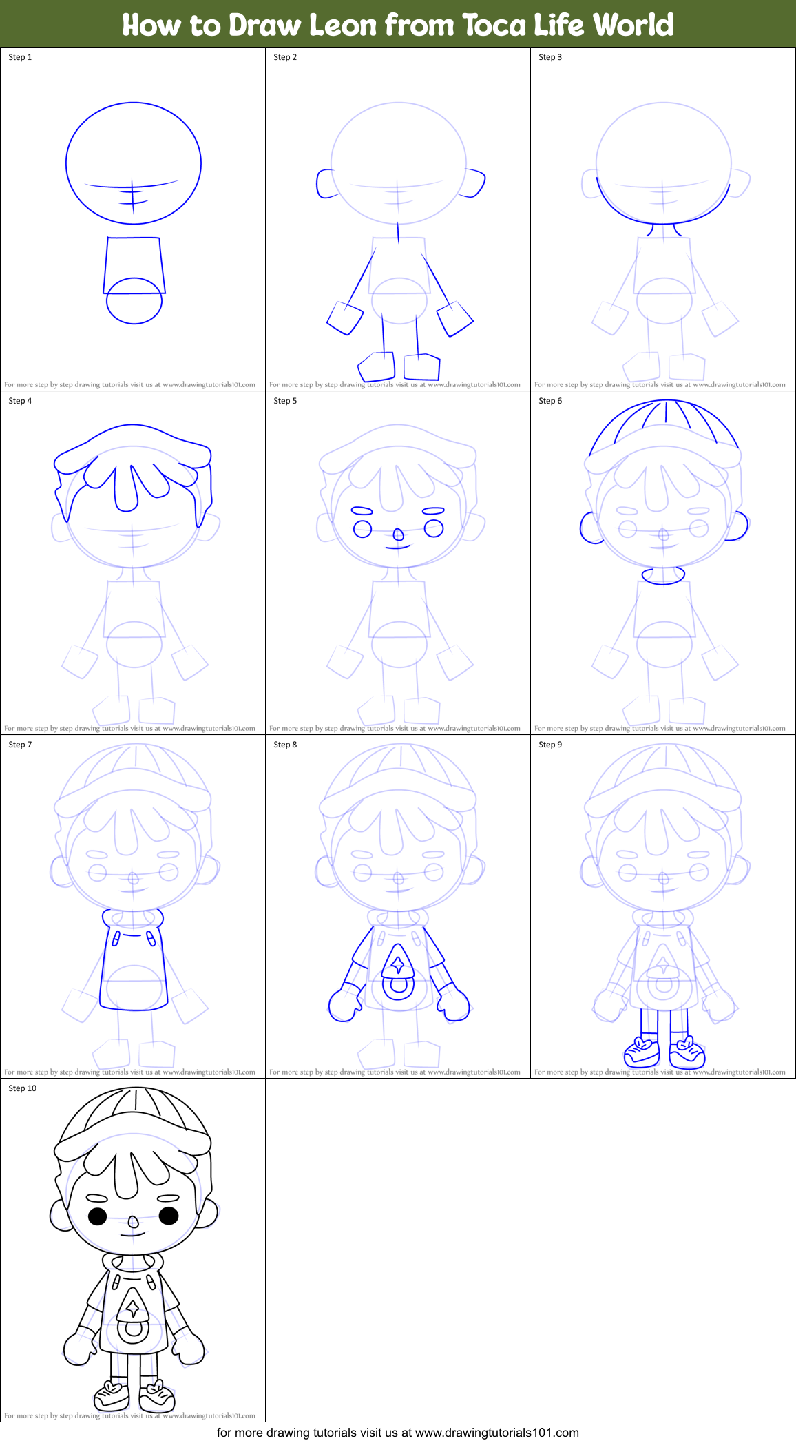 How to Draw Leon from Toca Life World Printable Step by Step