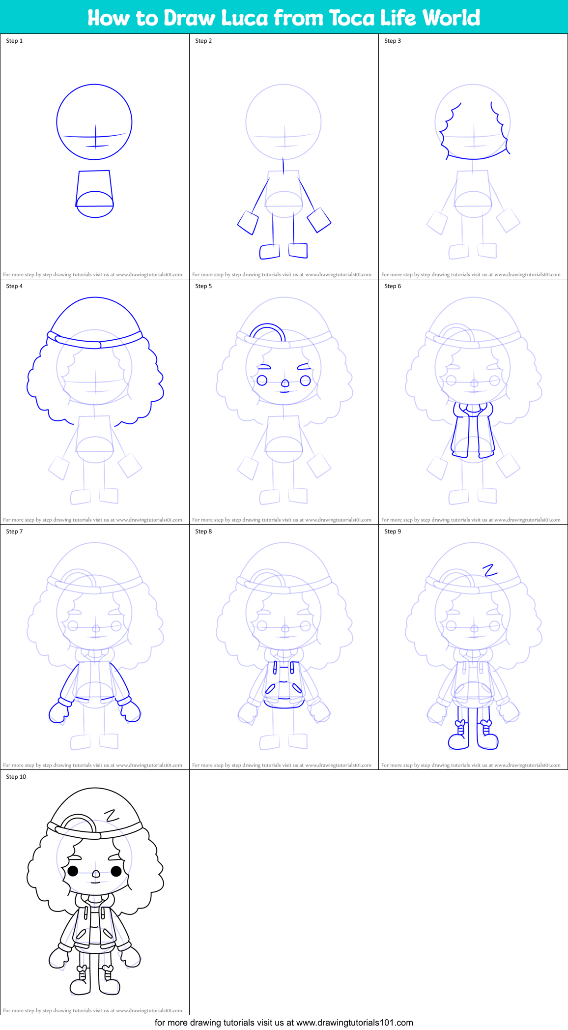 How to Draw Luca from Toca Life World Printable Step by Step