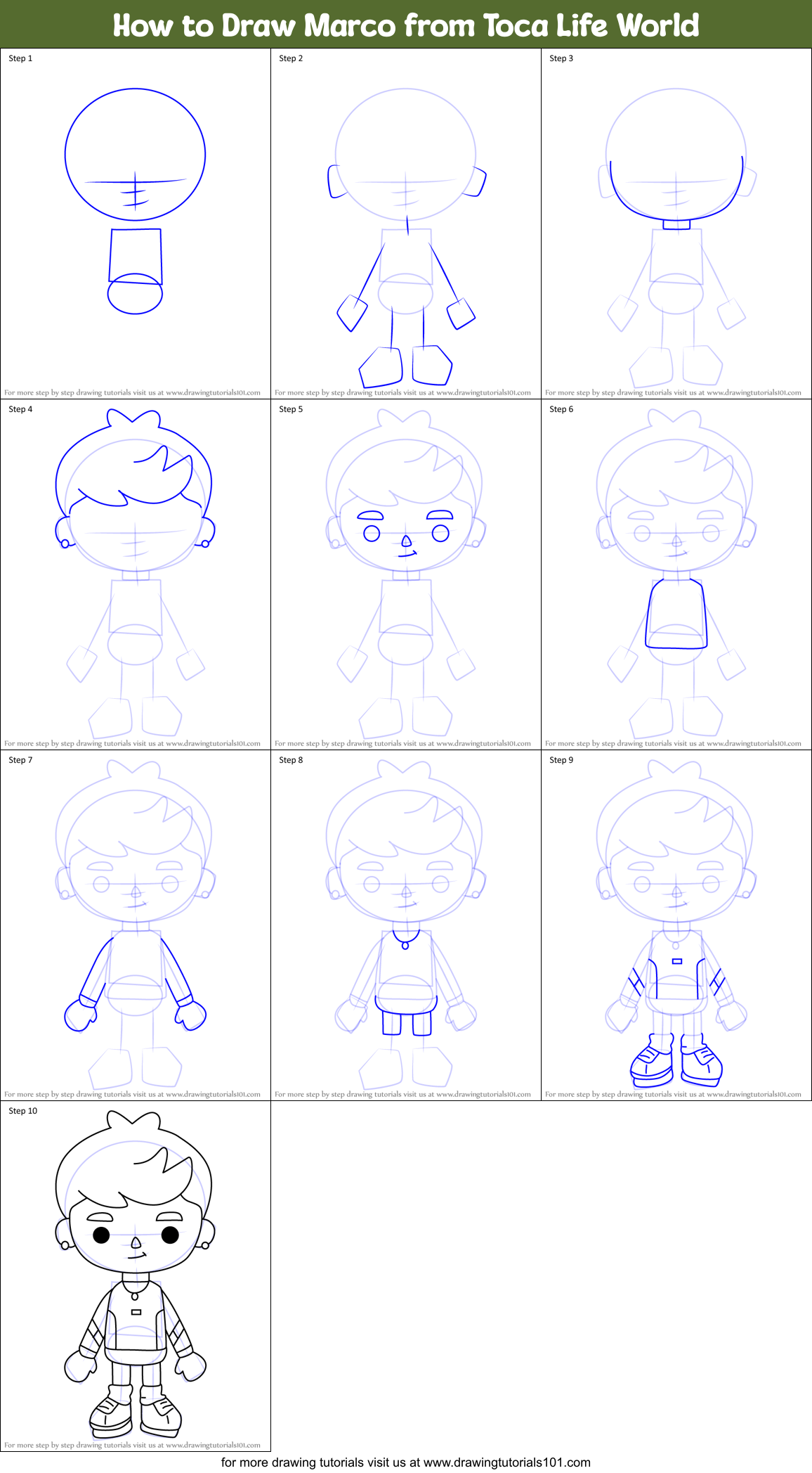 How to Draw Marco from Toca Life World Printable Step by Step