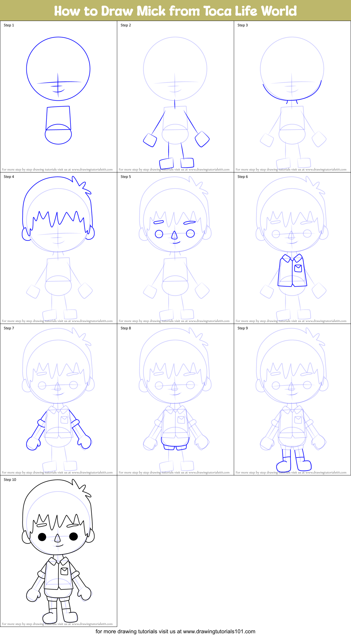 How to Draw Mick from Toca Life World Printable Step by Step
