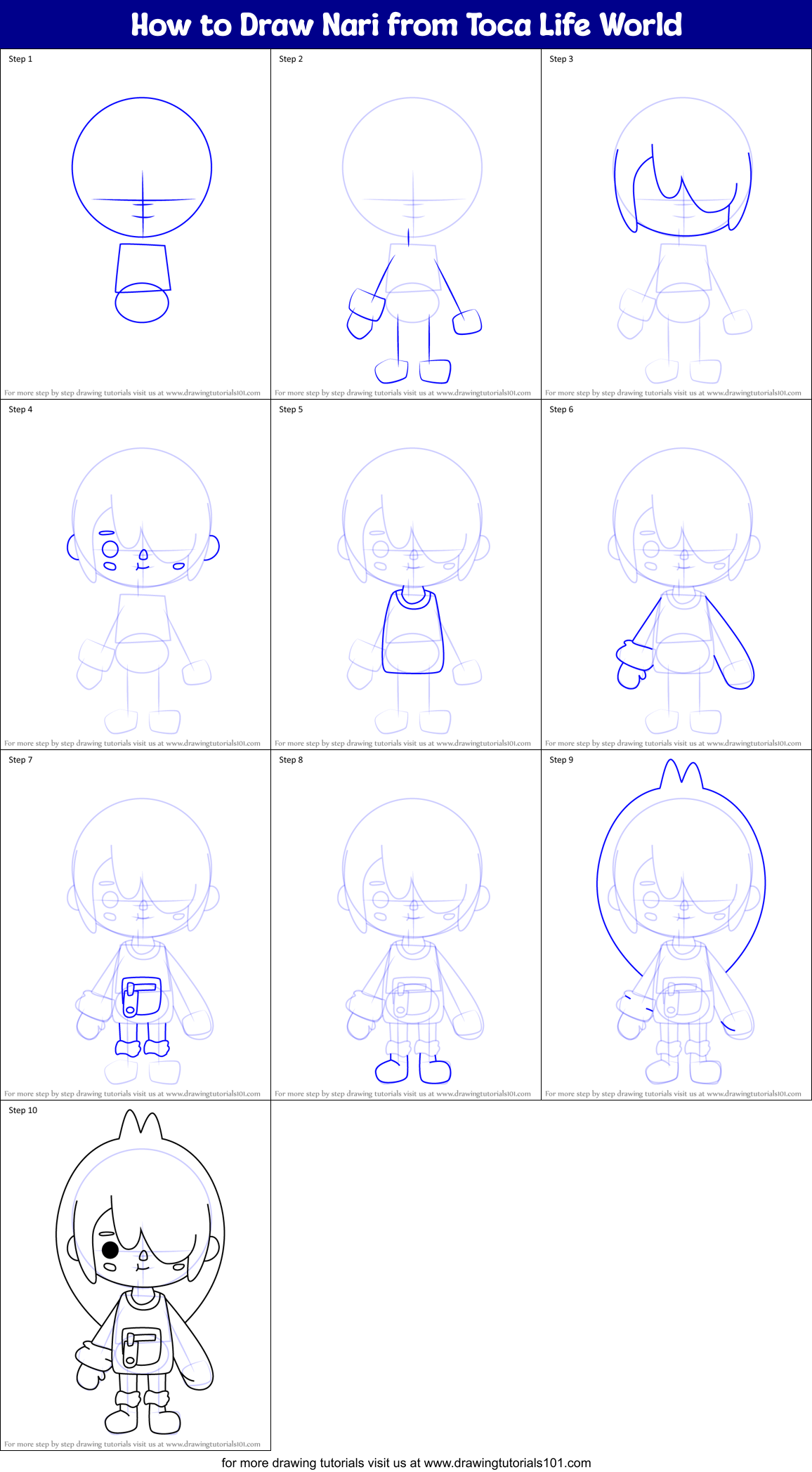 How to Draw Nari from Toca Life World Printable Step by Step