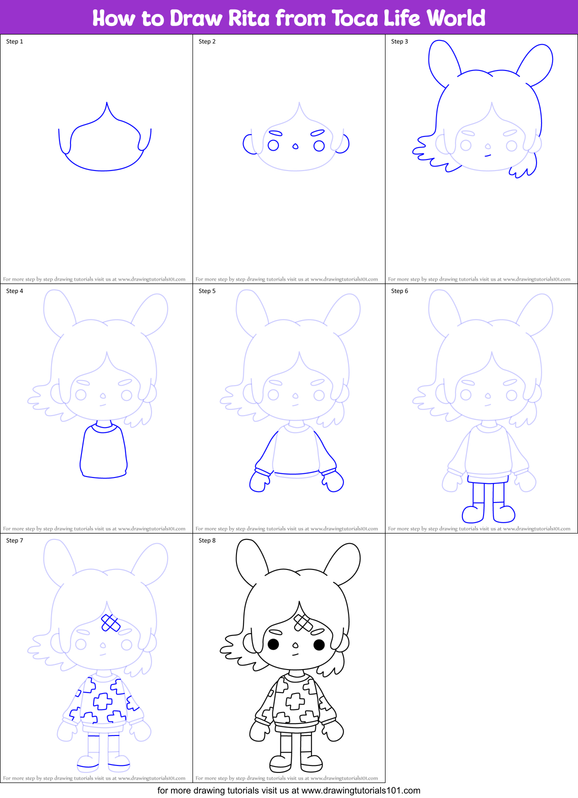 How to Draw Rita from Toca Life World Printable Step by Step