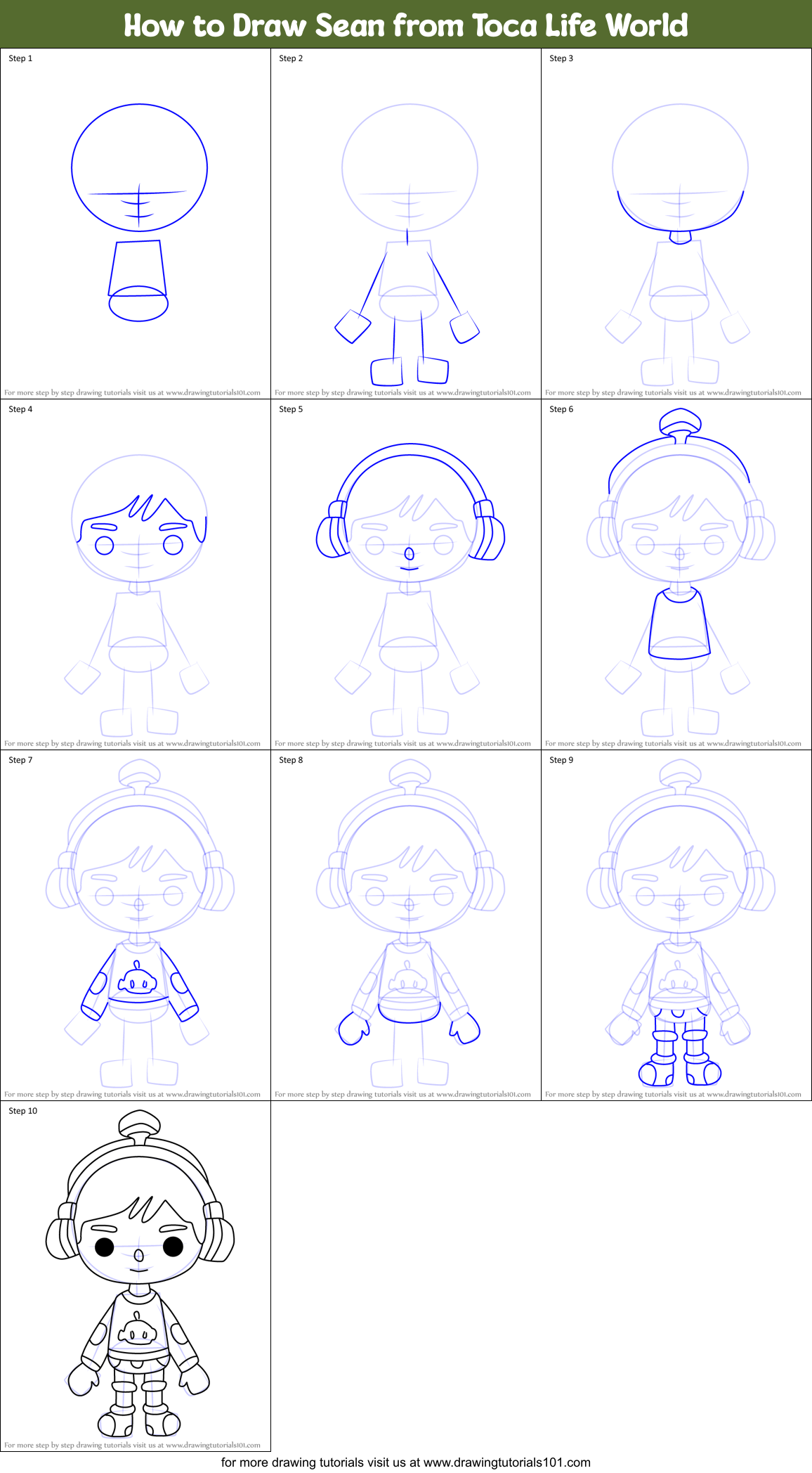 How to Draw Sean from Toca Life World Printable Step by Step