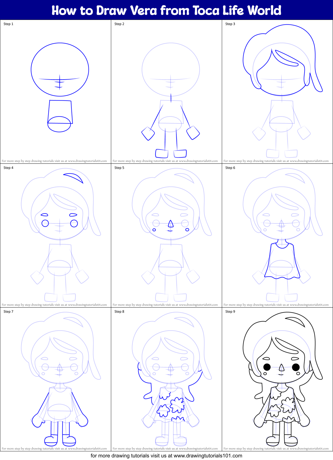 How to Draw Vera from Toca Life World Printable Step by Step