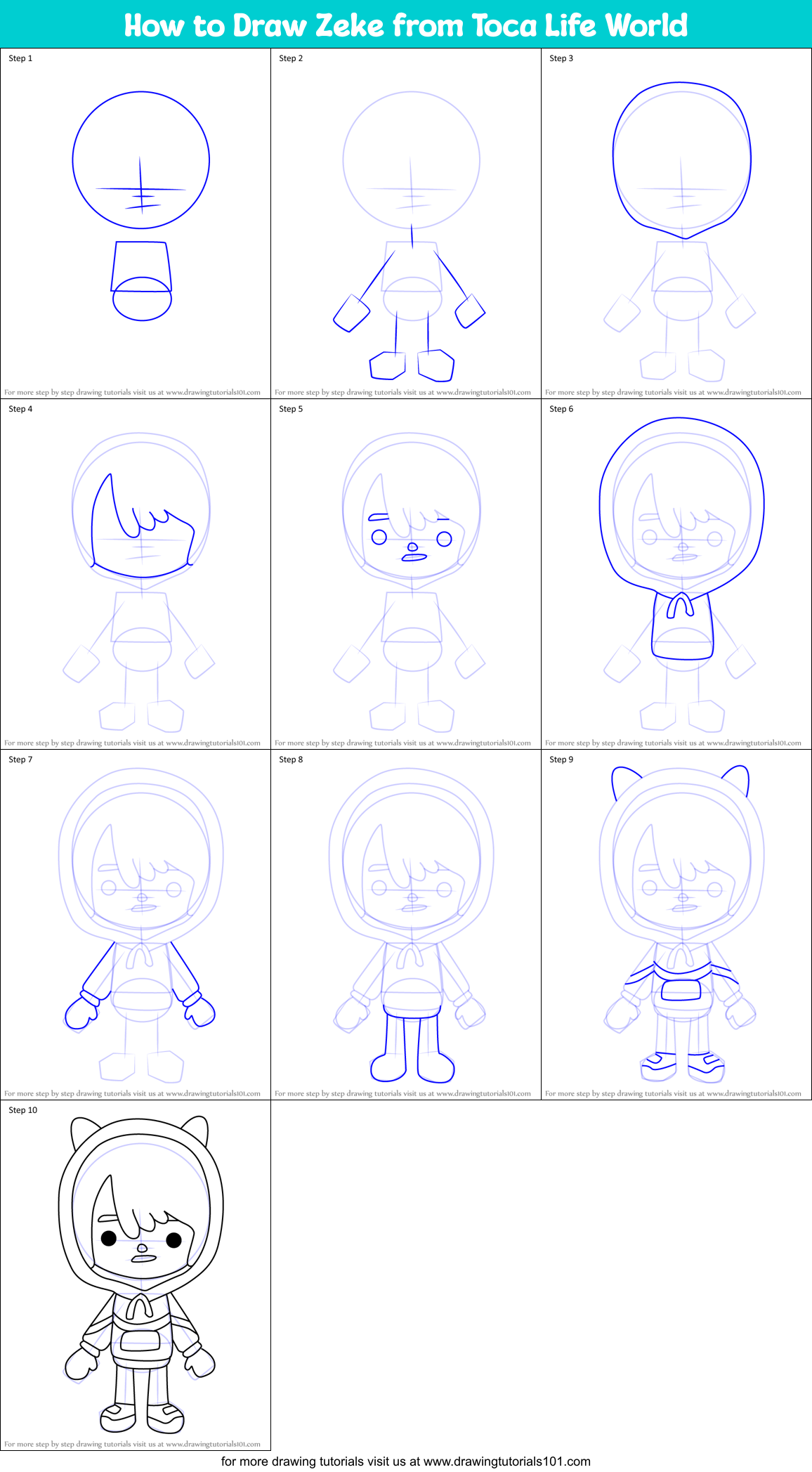 How to Draw Zeke from Toca Life World Printable Step by Step