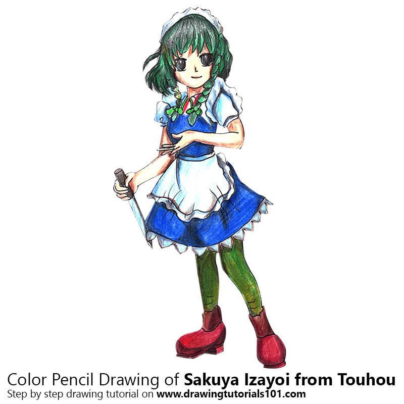 How to Draw Sakuya Izayoi from Touhou by Color Pencils