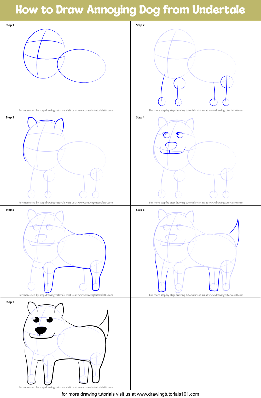 How to Draw Annoying Dog from Undertale Printable Step by Step