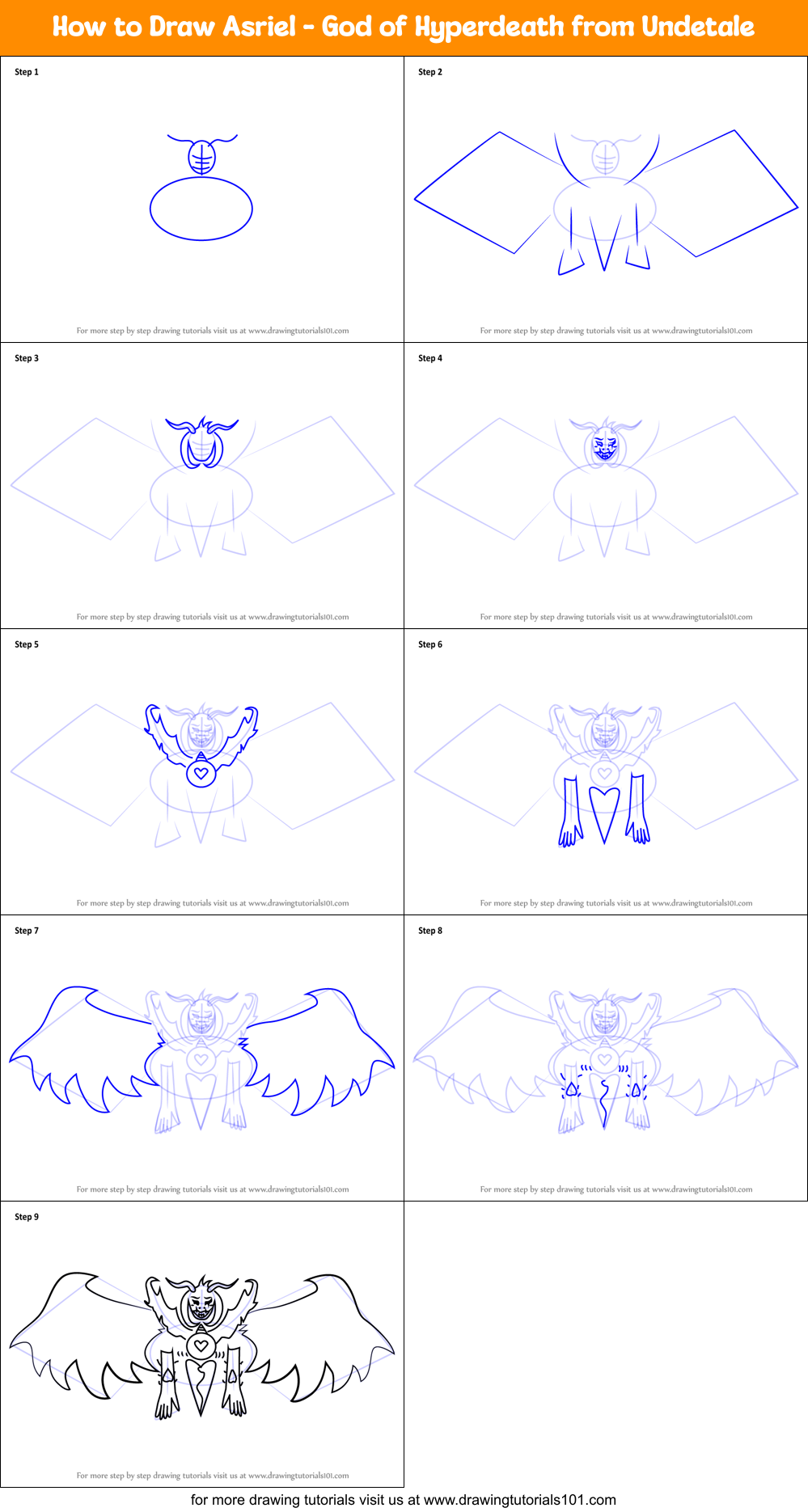 How to Draw Asriel - God of Hyperdeath from Undetale Printable Step by Step