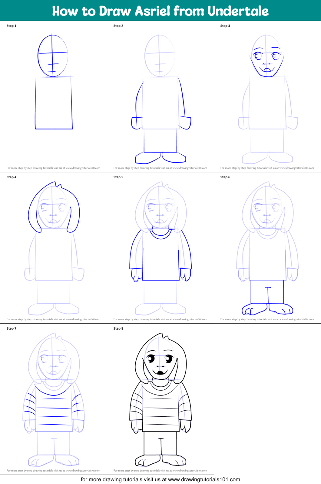 How to Draw Asriel from Undertale Printable Step by Step