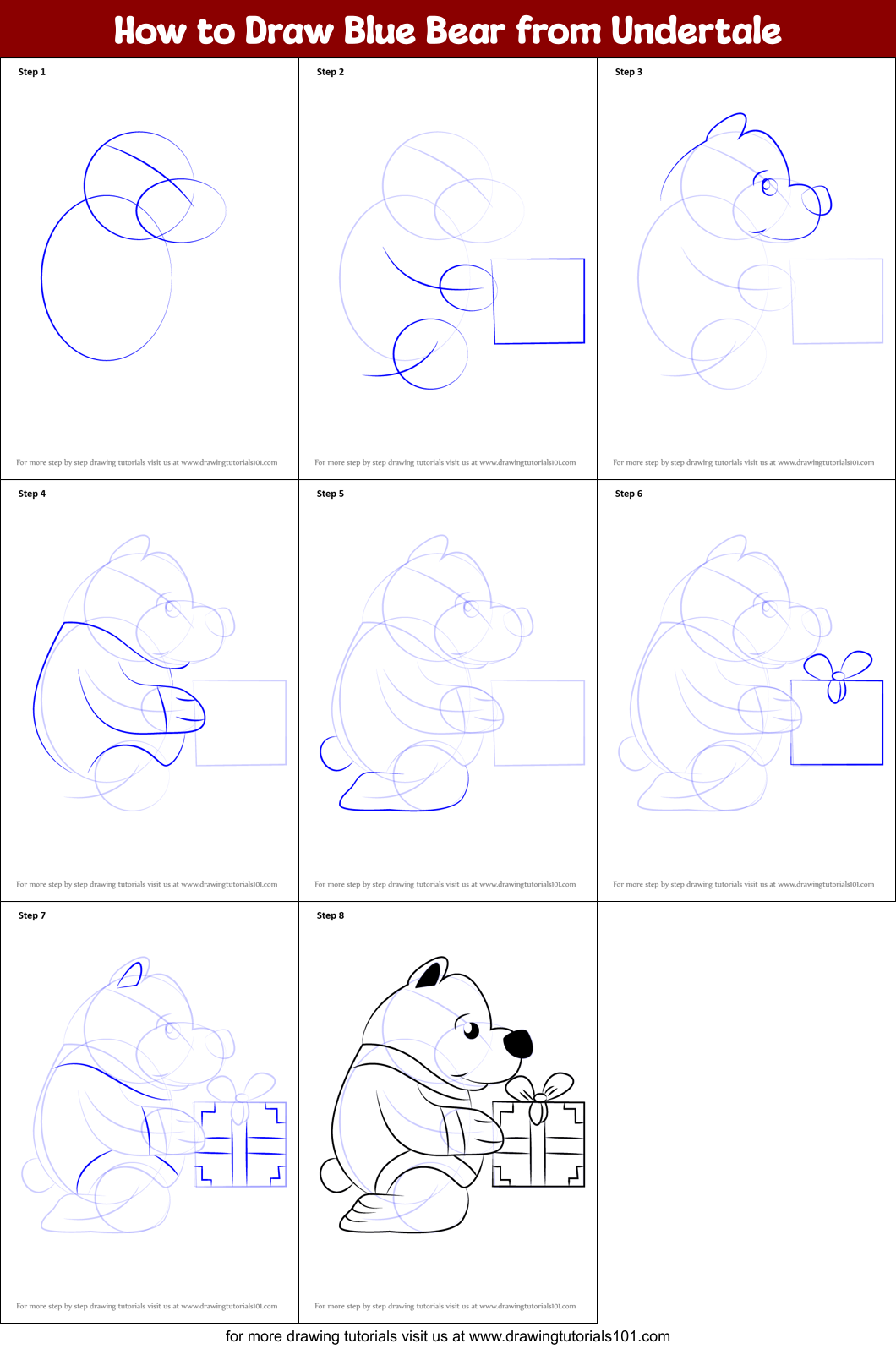 How to Draw Blue Bear from Undertale Printable Step by Step
