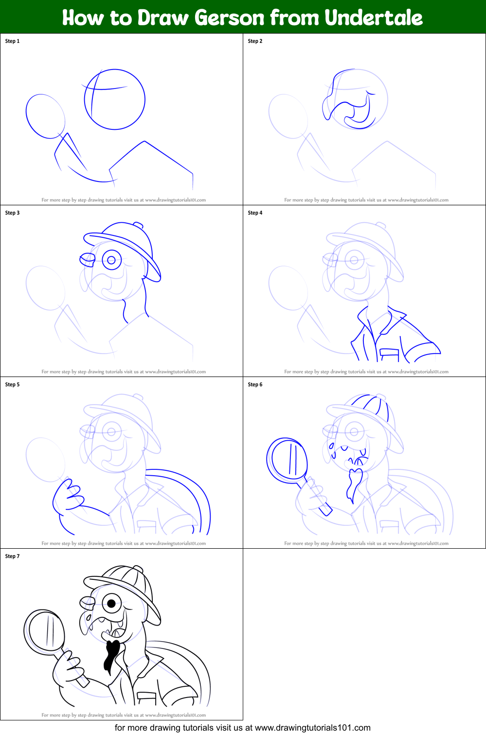 How to Draw Gerson from Undertale Printable Step by Step