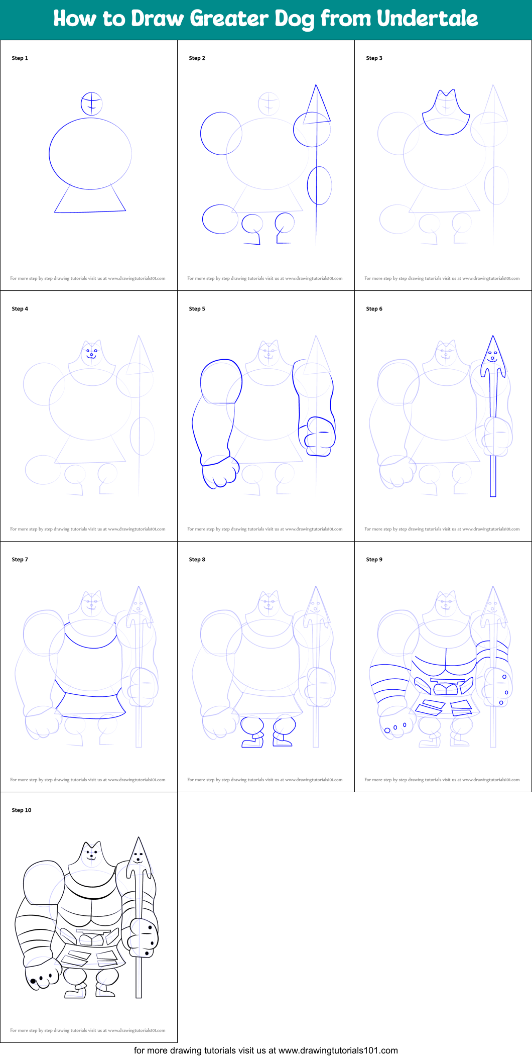 How to Draw Greater Dog from Undertale Printable Step by Step