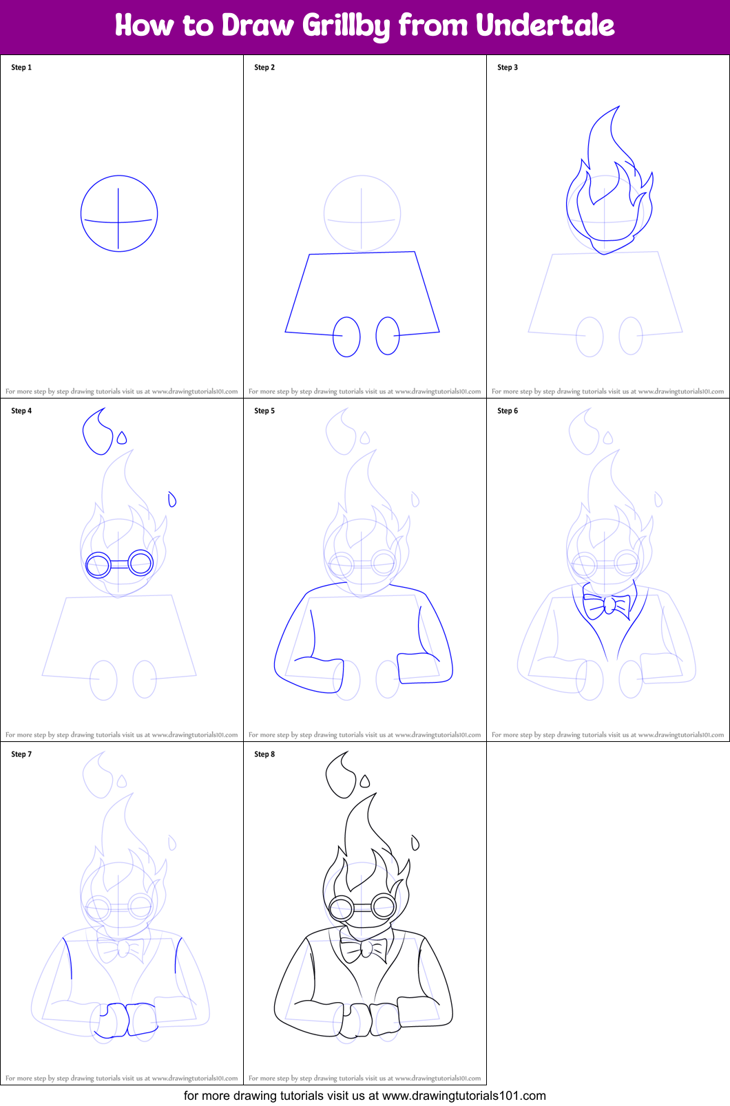 How to Draw Grillby from Undertale Printable Step by Step