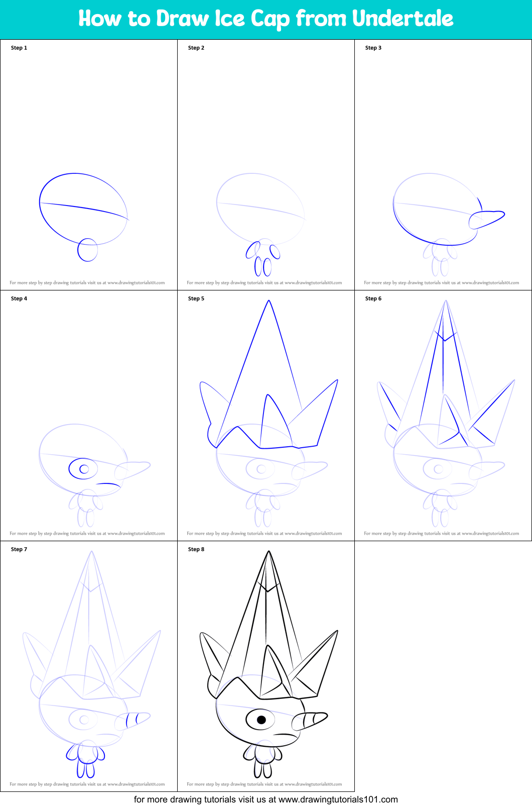 How to Draw Ice Cap from Undertale printable step by step drawing sheet