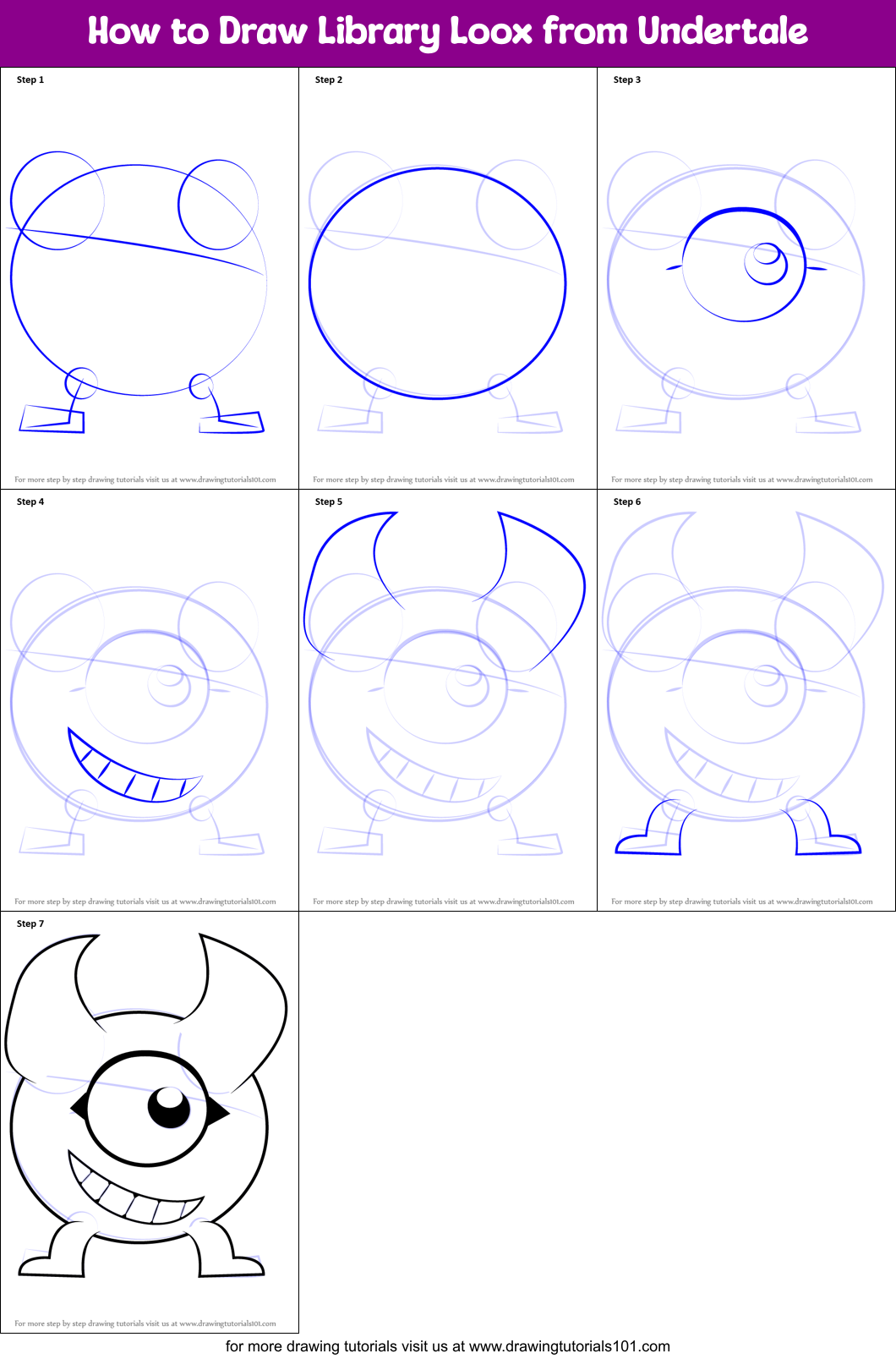 How to Draw Library Loox from Undertale Printable Step by Step