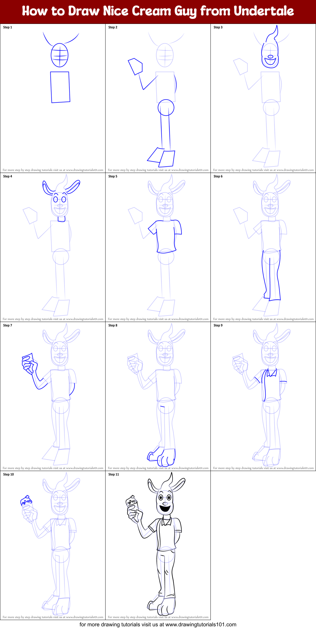 How to Draw Nice Cream Guy from Undertale Printable Step by Step