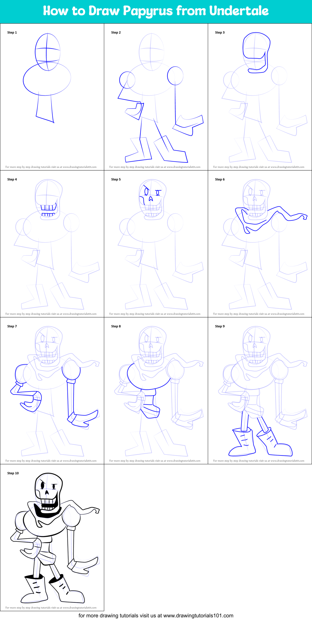 How To Draw Papyrus From Undertale Undertale Step By Step