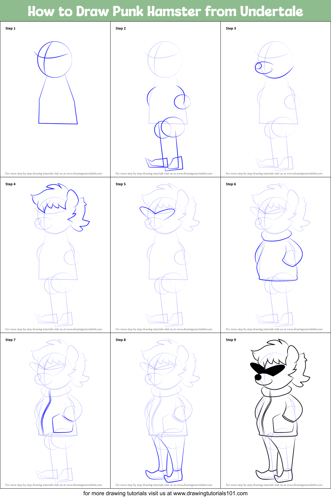 How to Draw Punk Hamster from Undertale Printable Step by Step
