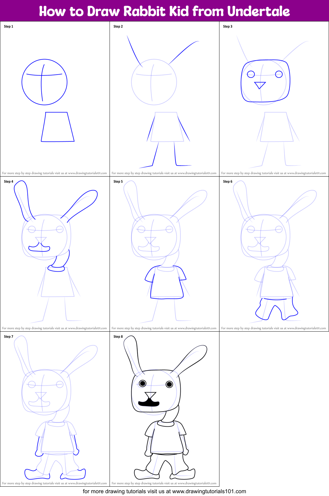 How to Draw Rabbit Kid from Undertale Printable Step by Step