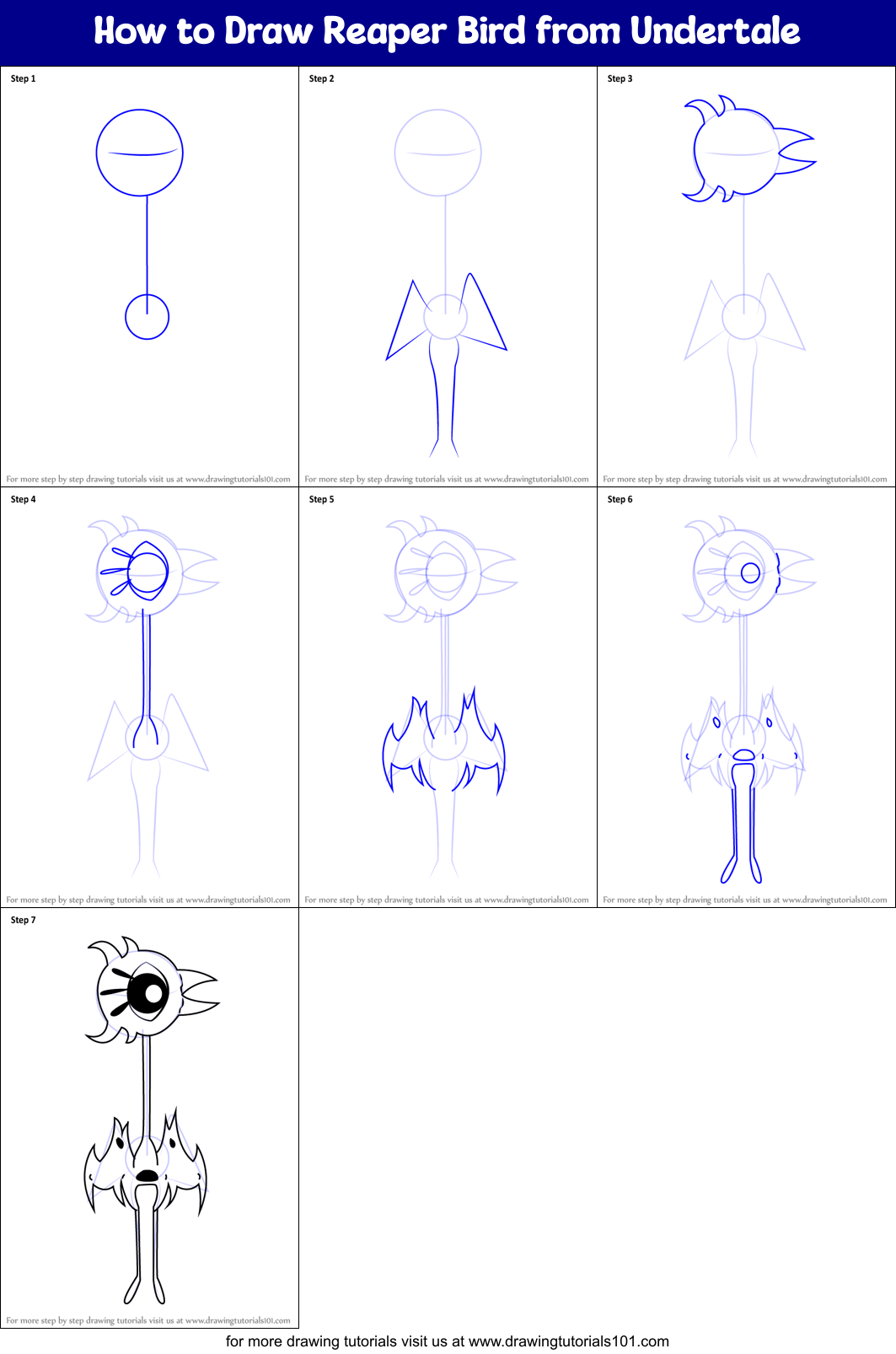 How to Draw Reaper Bird from Undertale Printable Step by Step