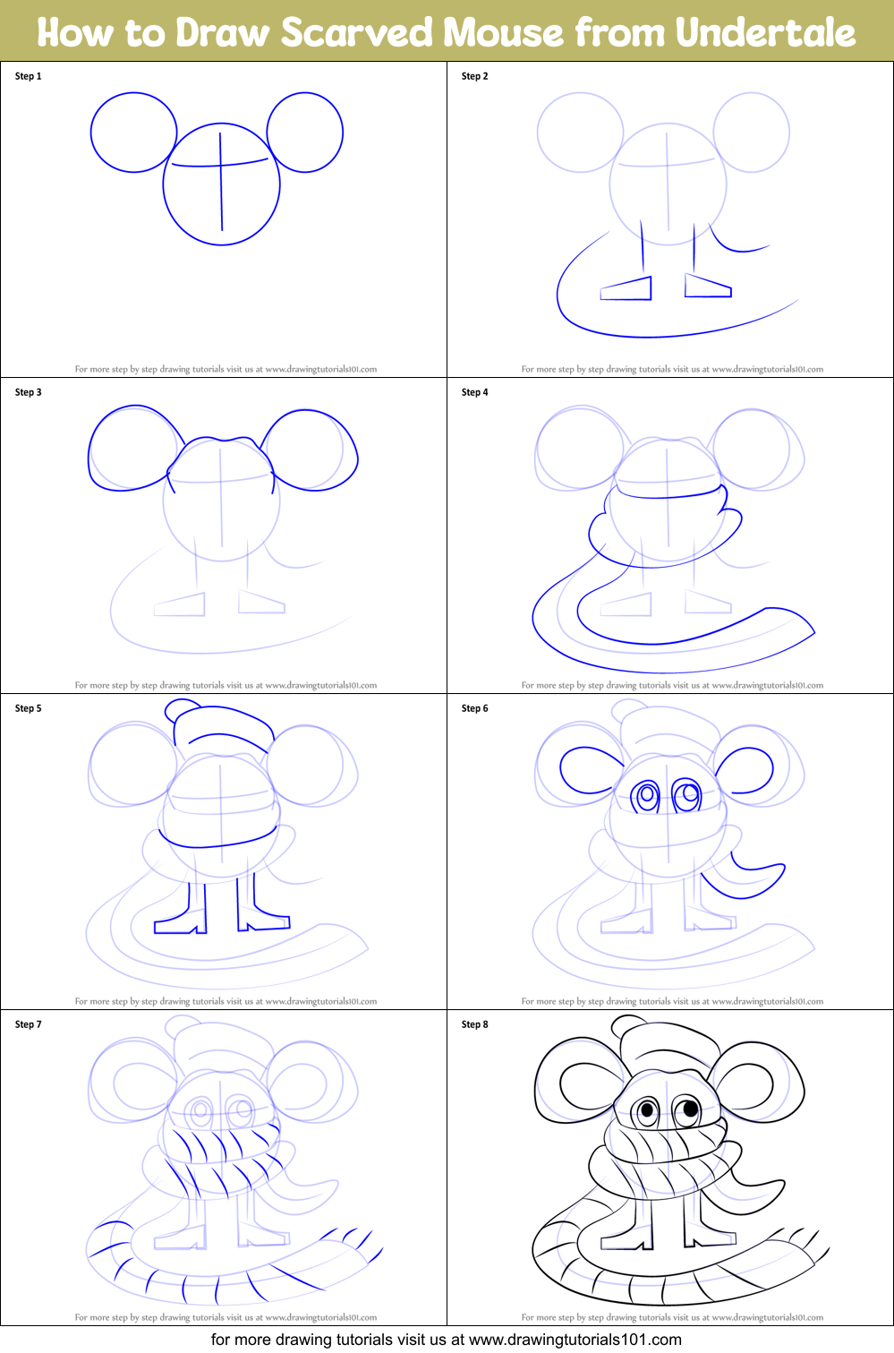 How to Draw Scarved Mouse from Undertale printable step by step drawing ...
