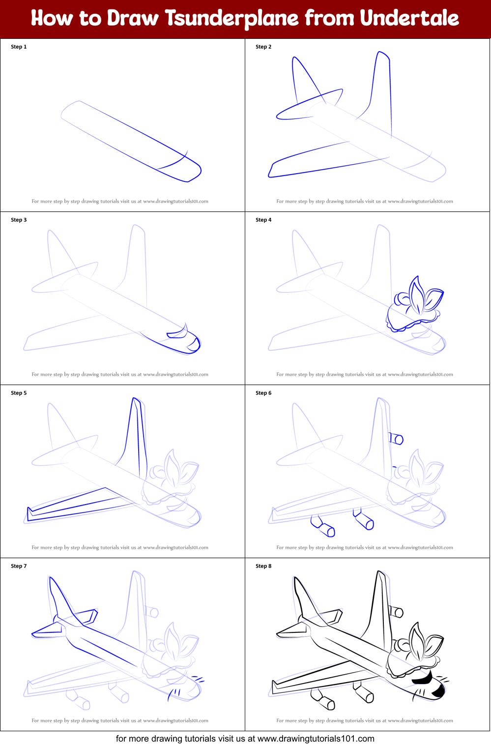 How to Draw Tsunderplane from Undertale Printable Step by Step