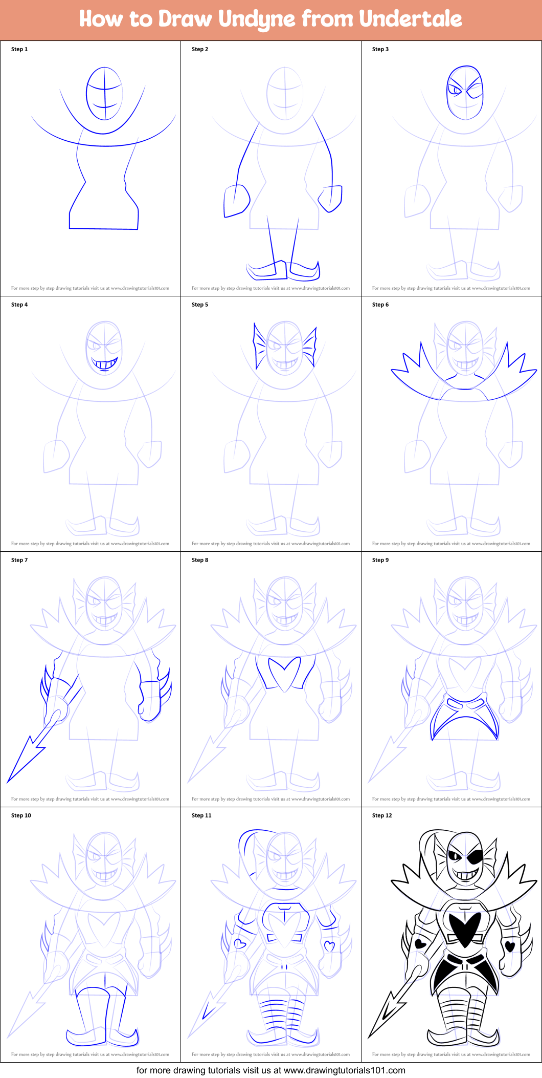How to Draw Undyne from Undertale Printable Step by Step