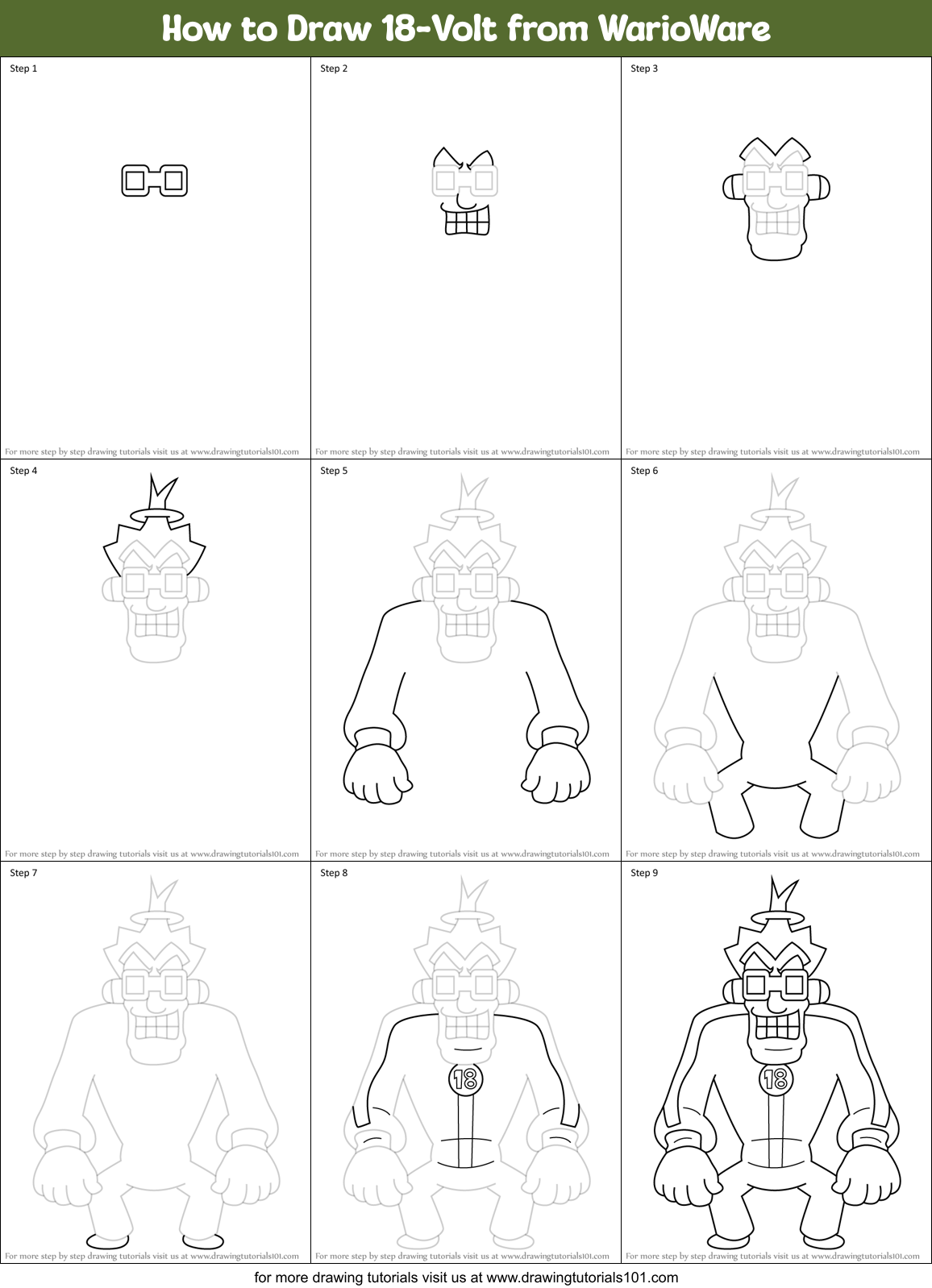 How to Draw 18-Volt from WarioWare Printable Step by Step
