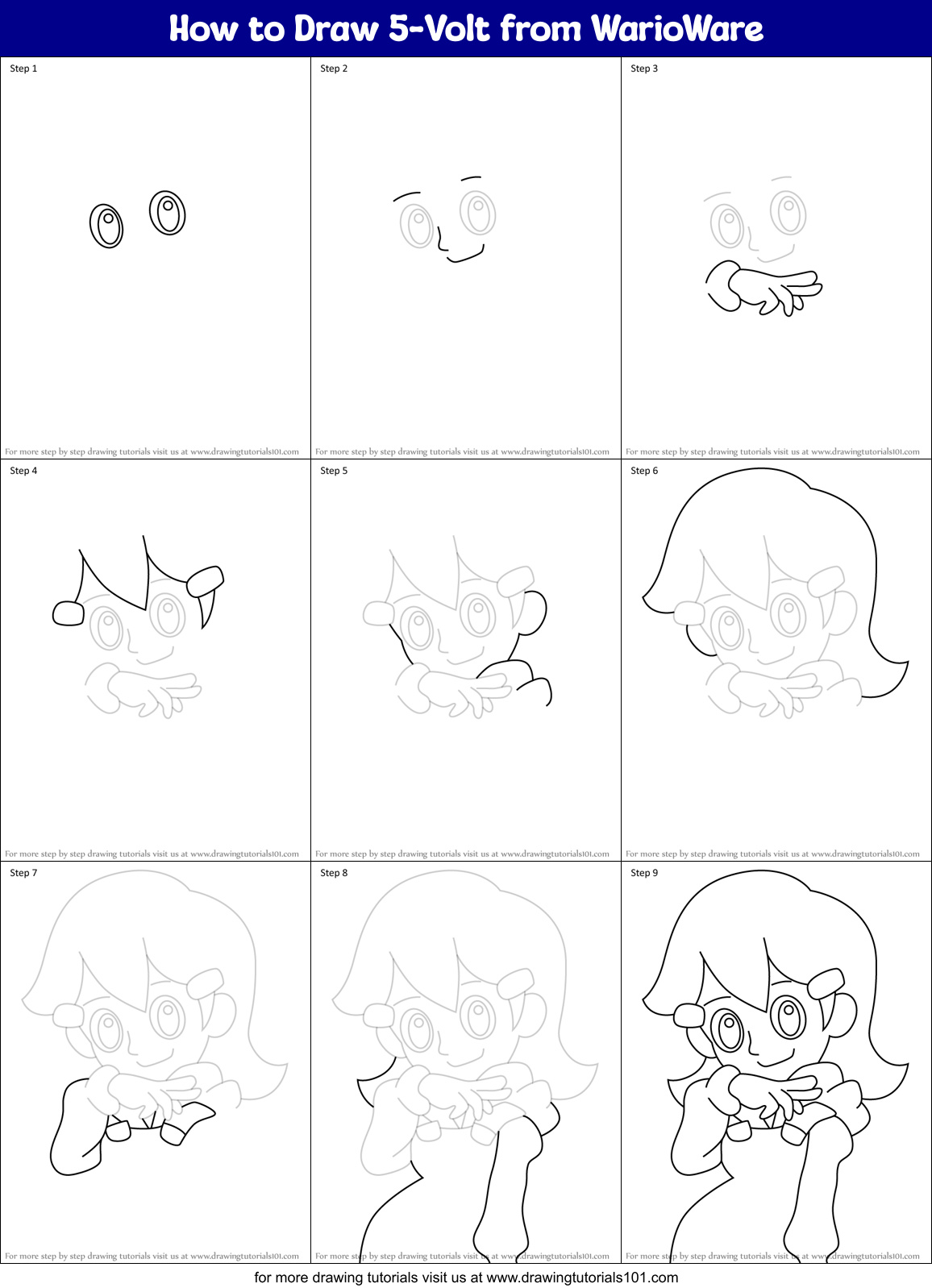How to Draw 5-Volt from WarioWare Printable Step by Step