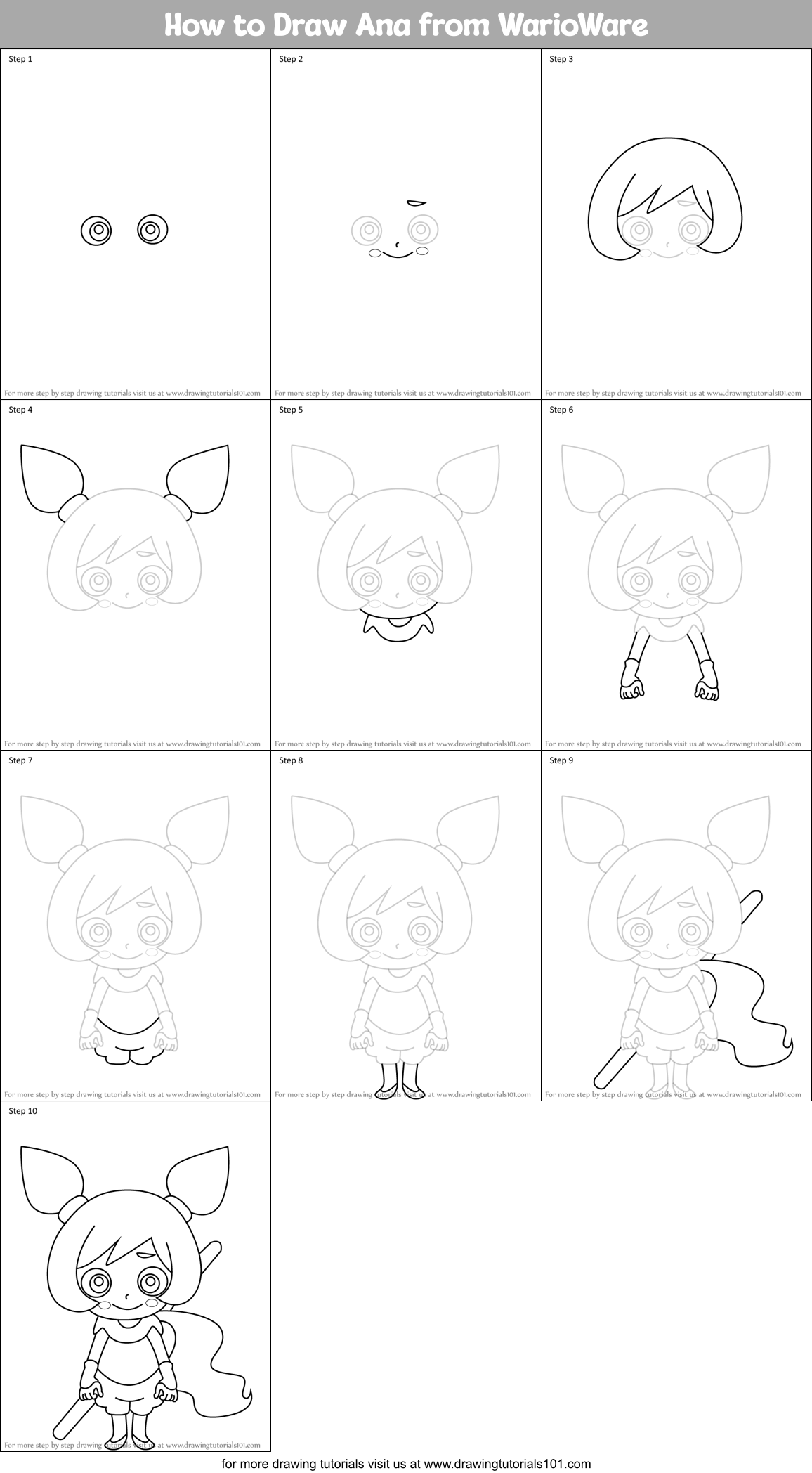 How to Draw Ana from WarioWare Printable Step by Step