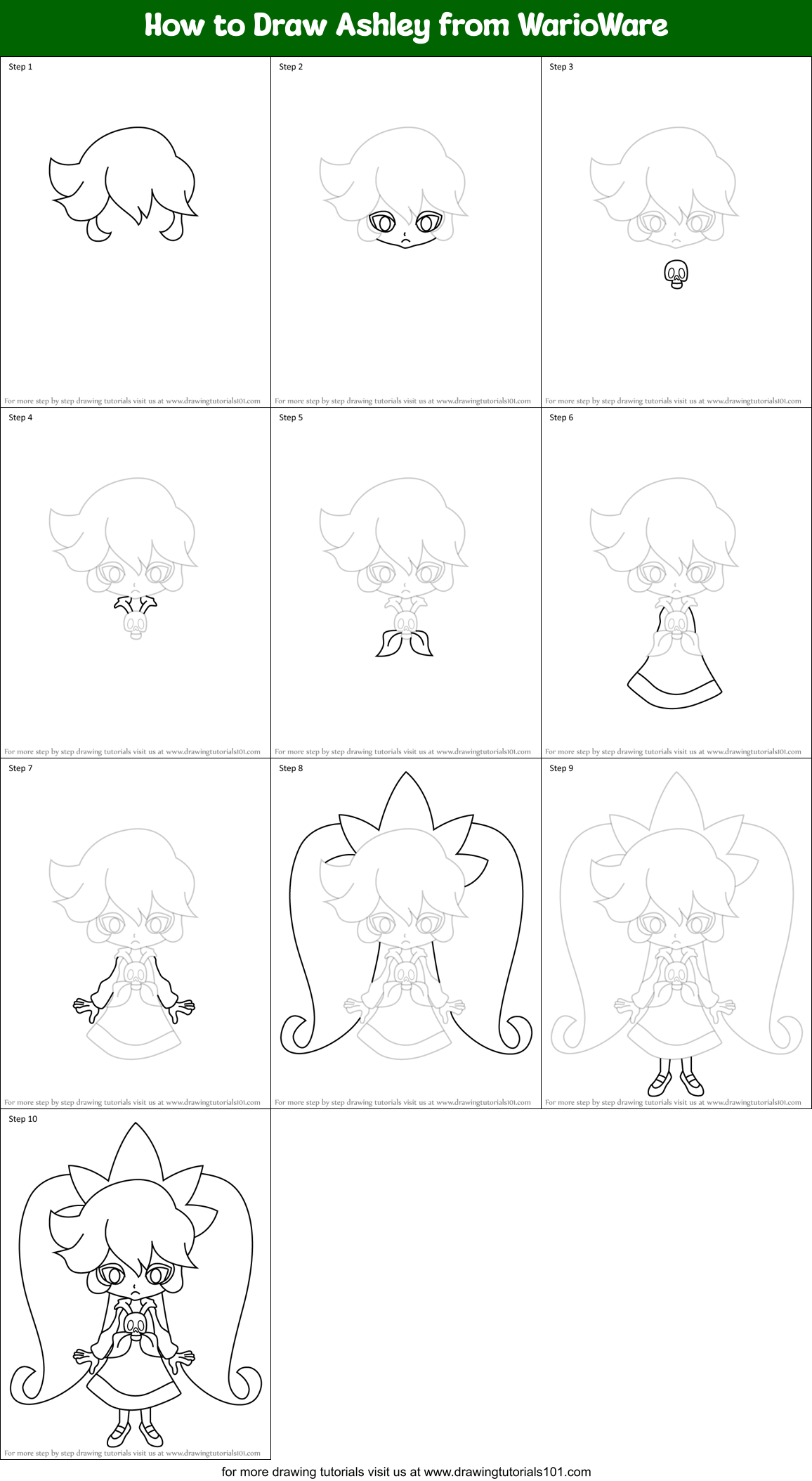 How to Draw Ashley from WarioWare Printable Step by Step
