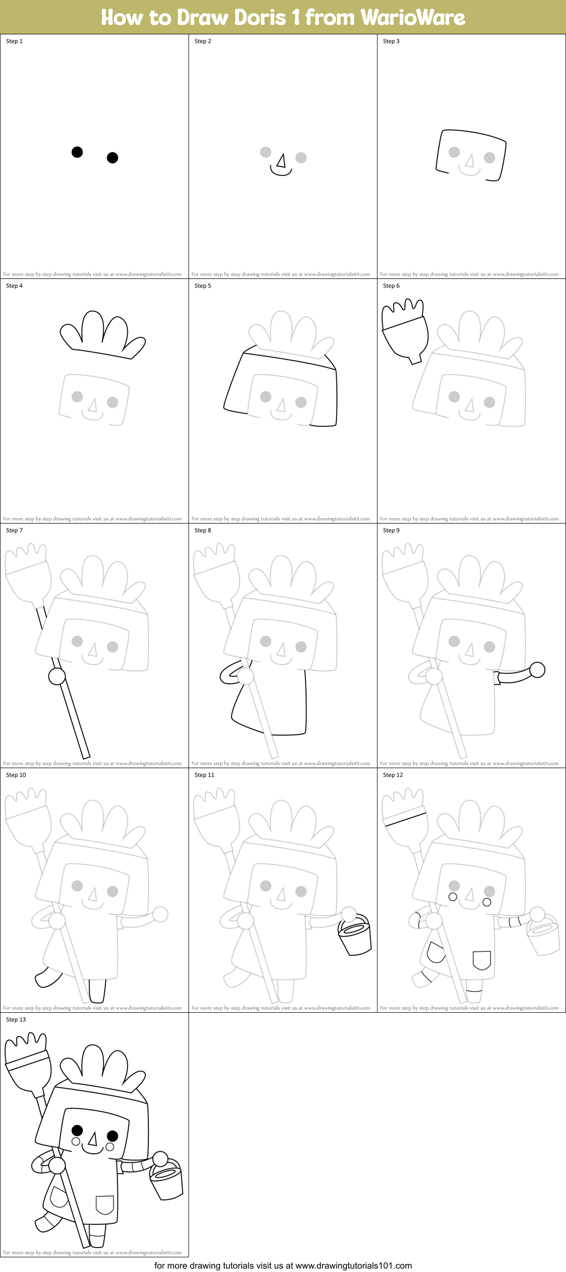 How to Draw Doris 1 from WarioWare Printable Step by Step