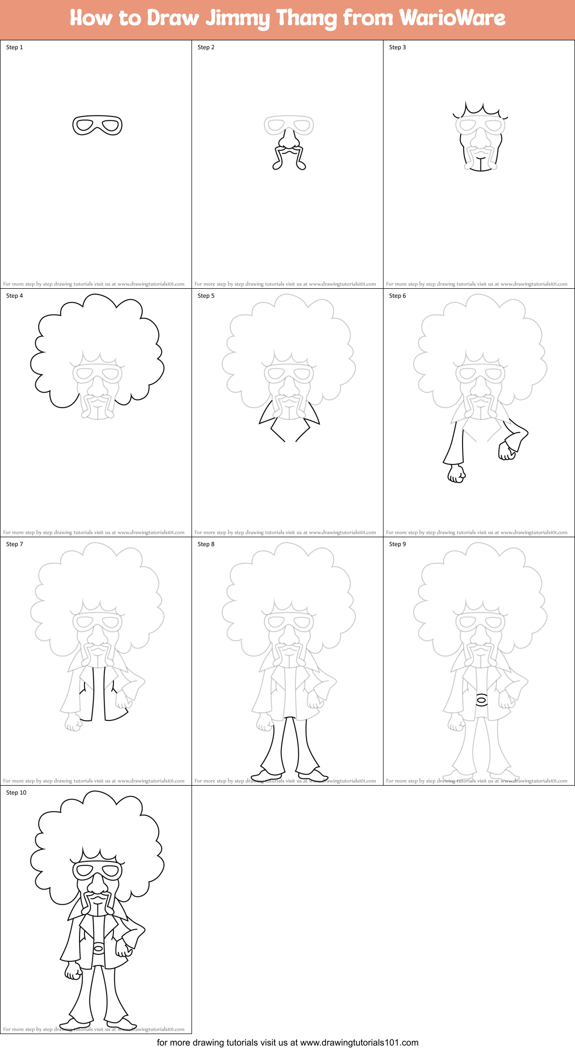 How to Draw Jimmy Thang from WarioWare Printable Step by Step