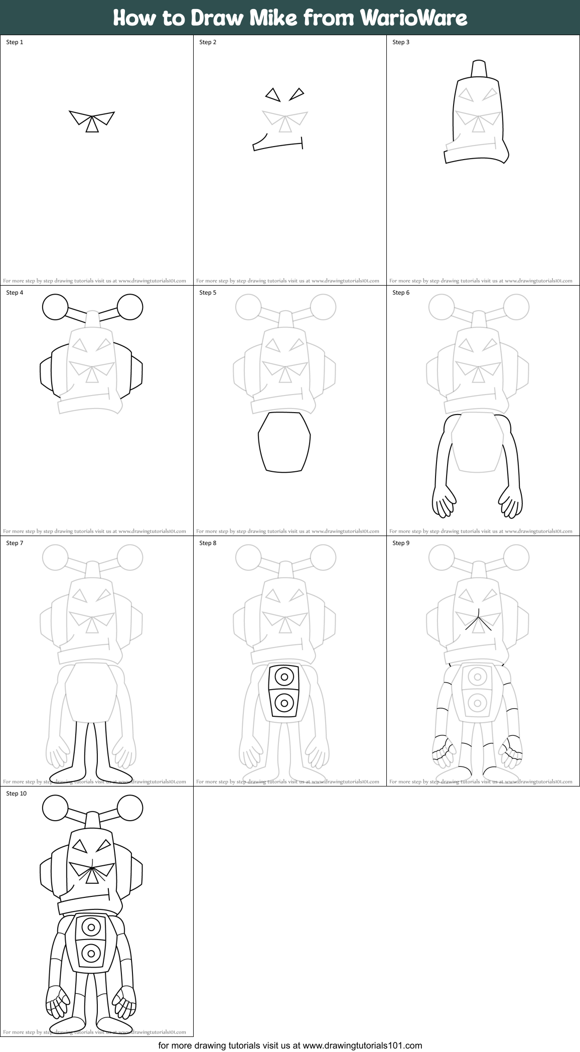 How to Draw Mike from WarioWare Printable Step by Step