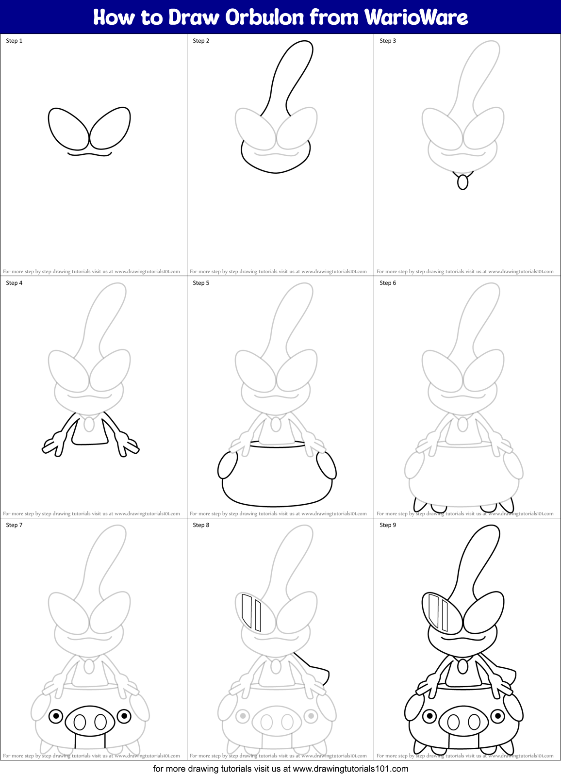 How to Draw Orbulon from WarioWare Printable Step by Step