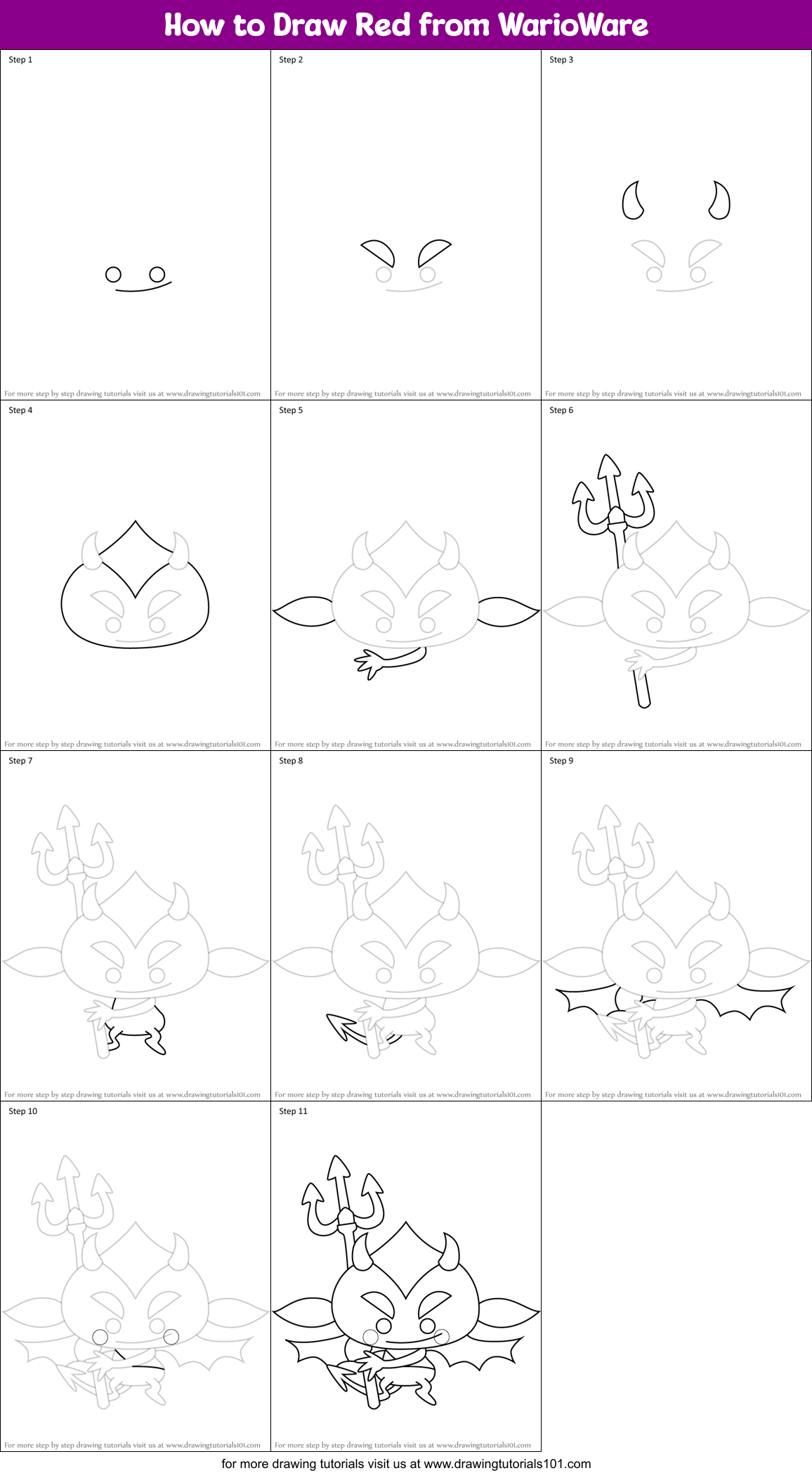 How to Draw Red from WarioWare Printable Step by Step