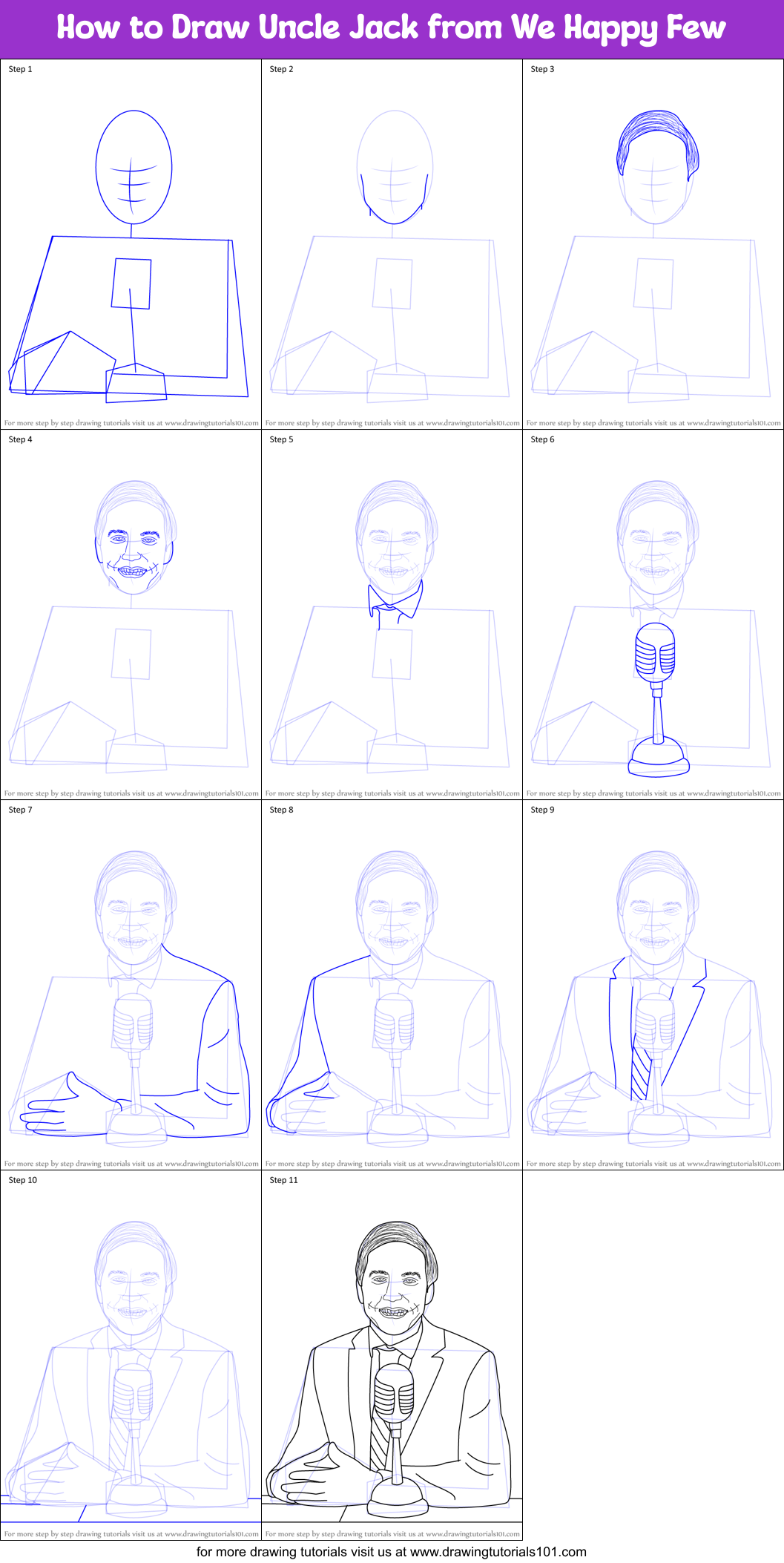 How to Draw Uncle Jack from We Happy Few Printable Step by Step