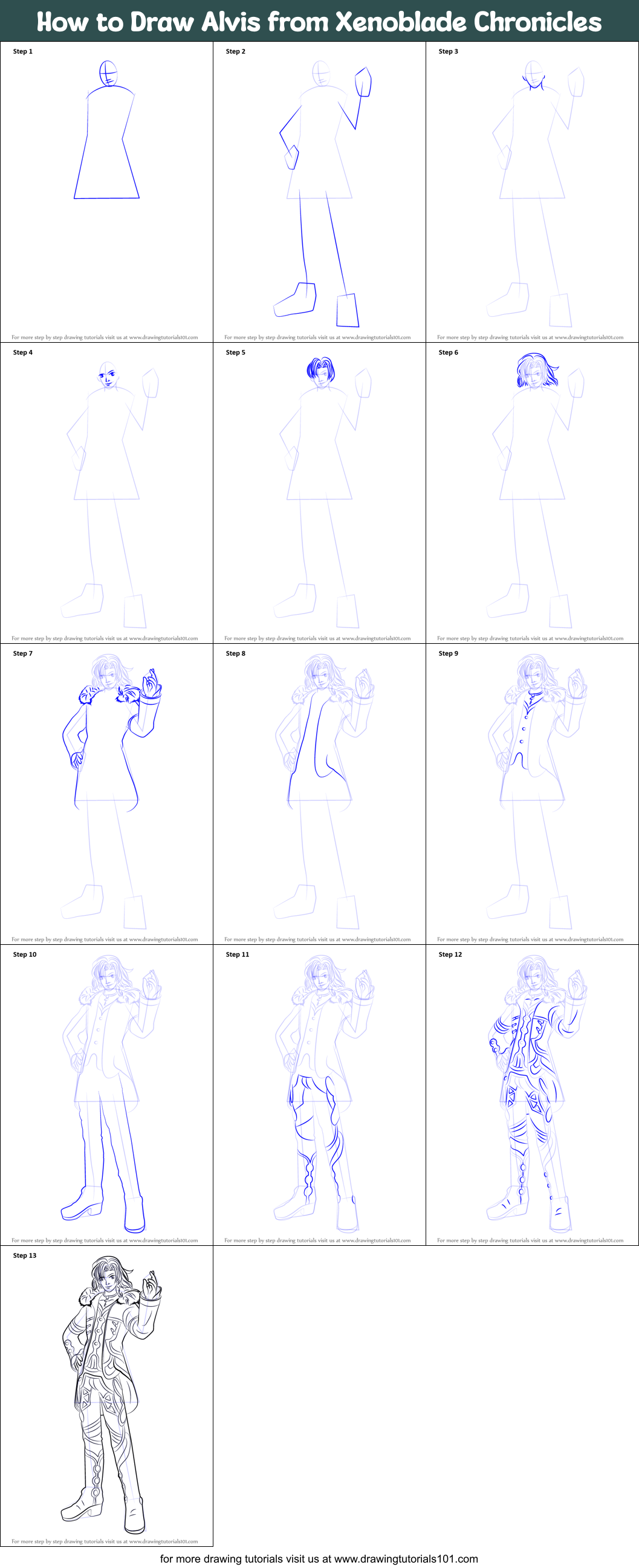 How to Draw Alvis from Xenoblade Chronicles Printable Step by Step