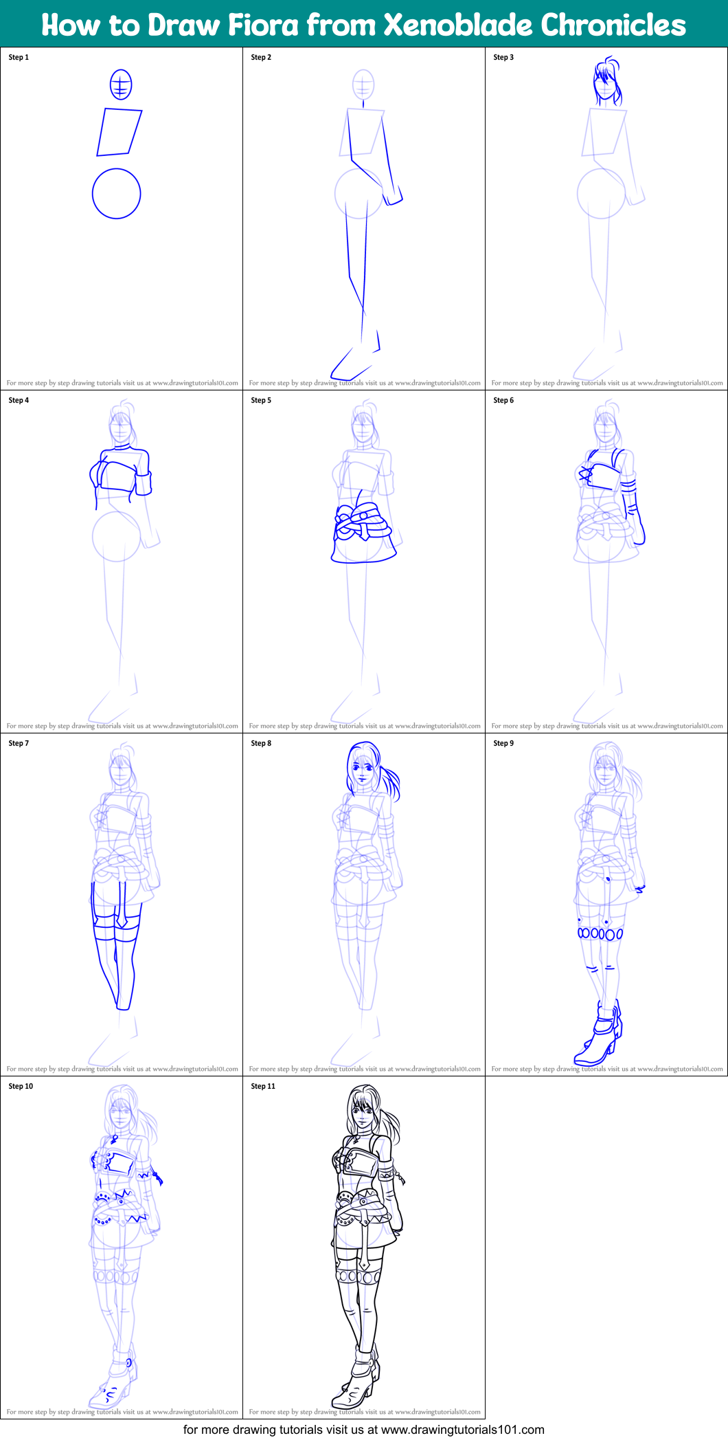 How to Draw Fiora from Xenoblade Chronicles Printable Step by Step