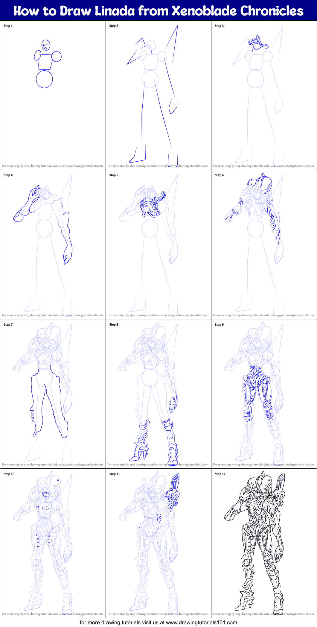 How to Draw Linada from Xenoblade Chronicles Printable Step by Step