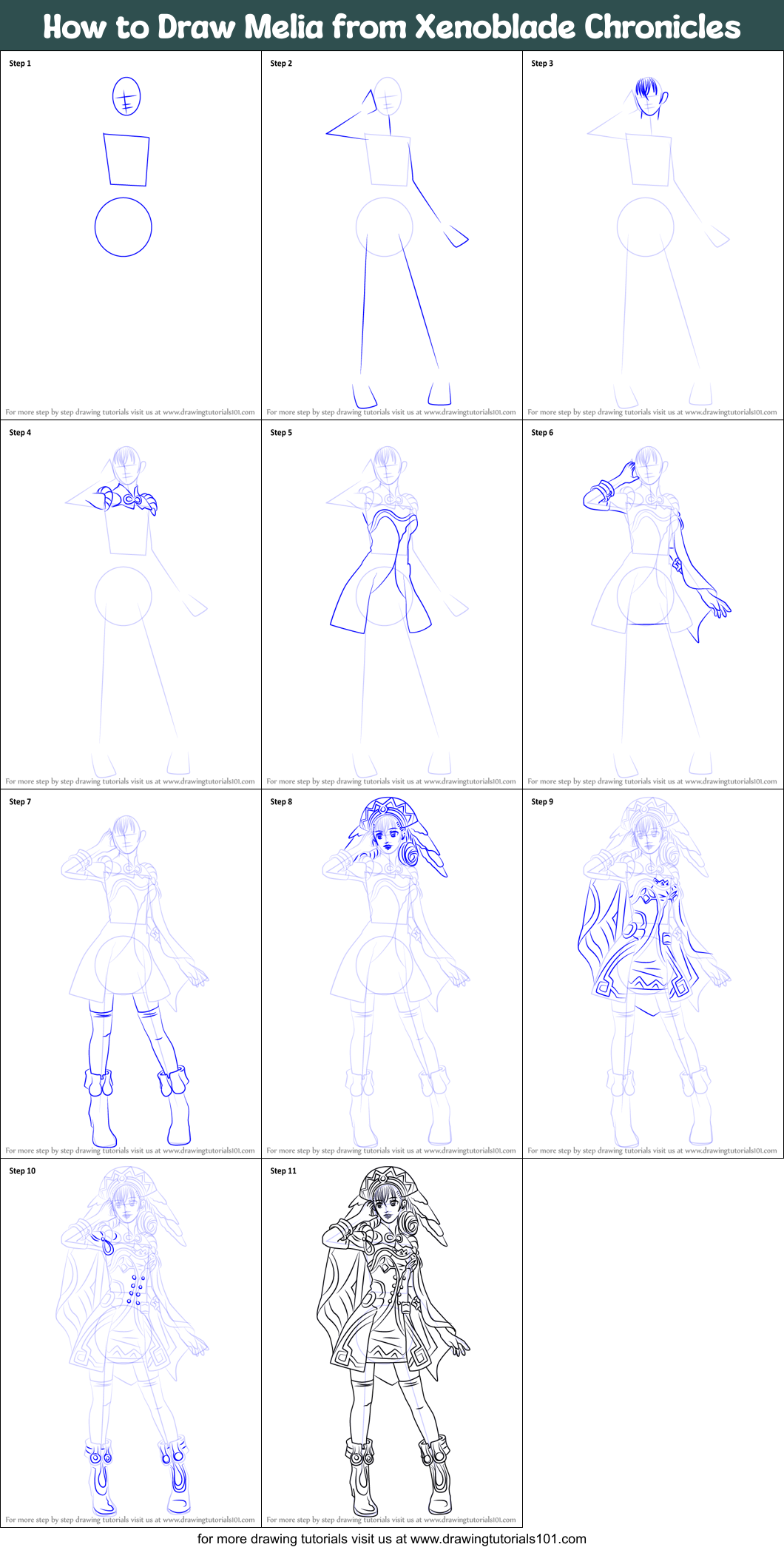 How to Draw Melia from Xenoblade Chronicles Printable Step by Step
