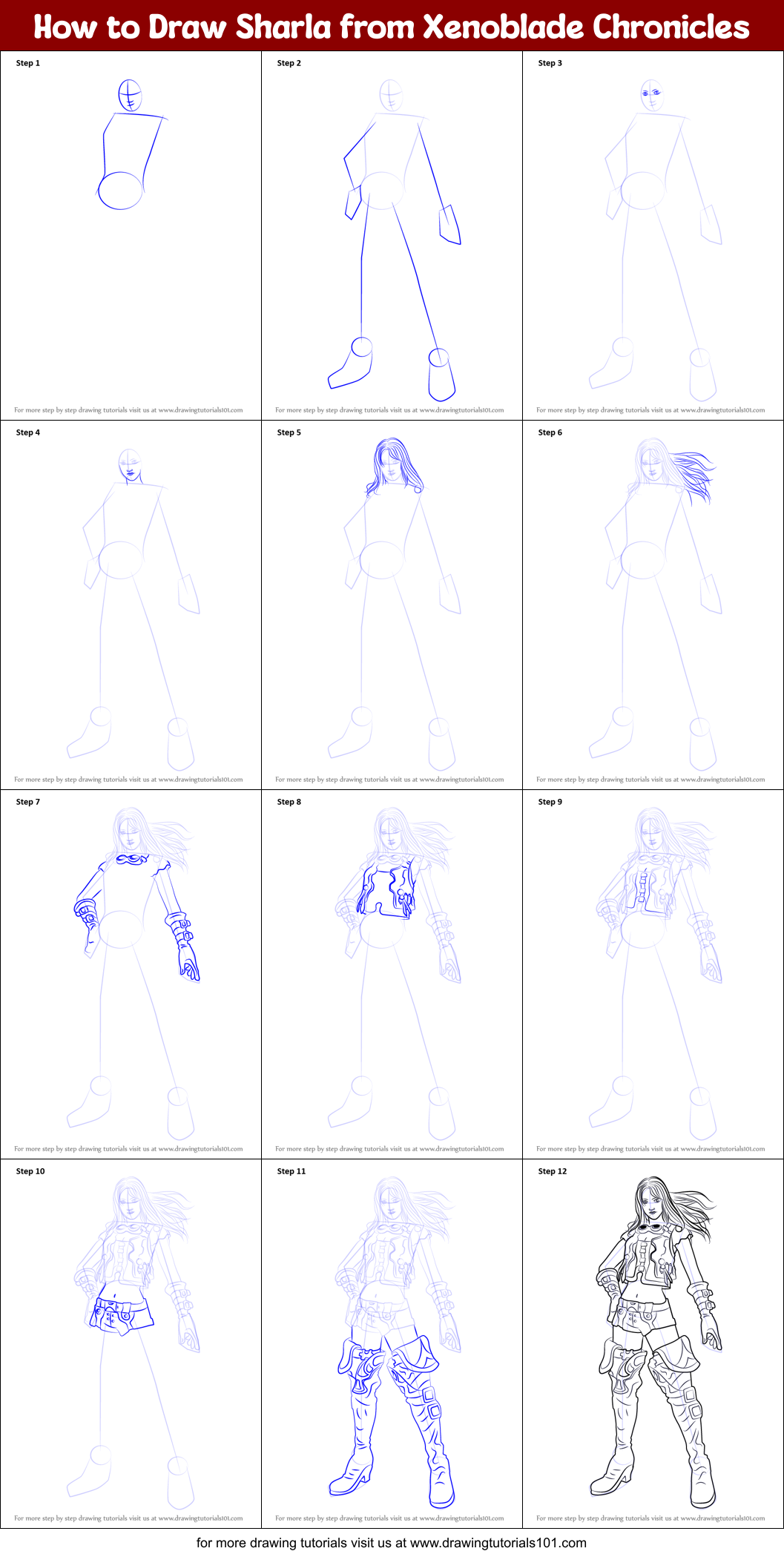 How to Draw Sharla from Xenoblade Chronicles Printable Step by Step
