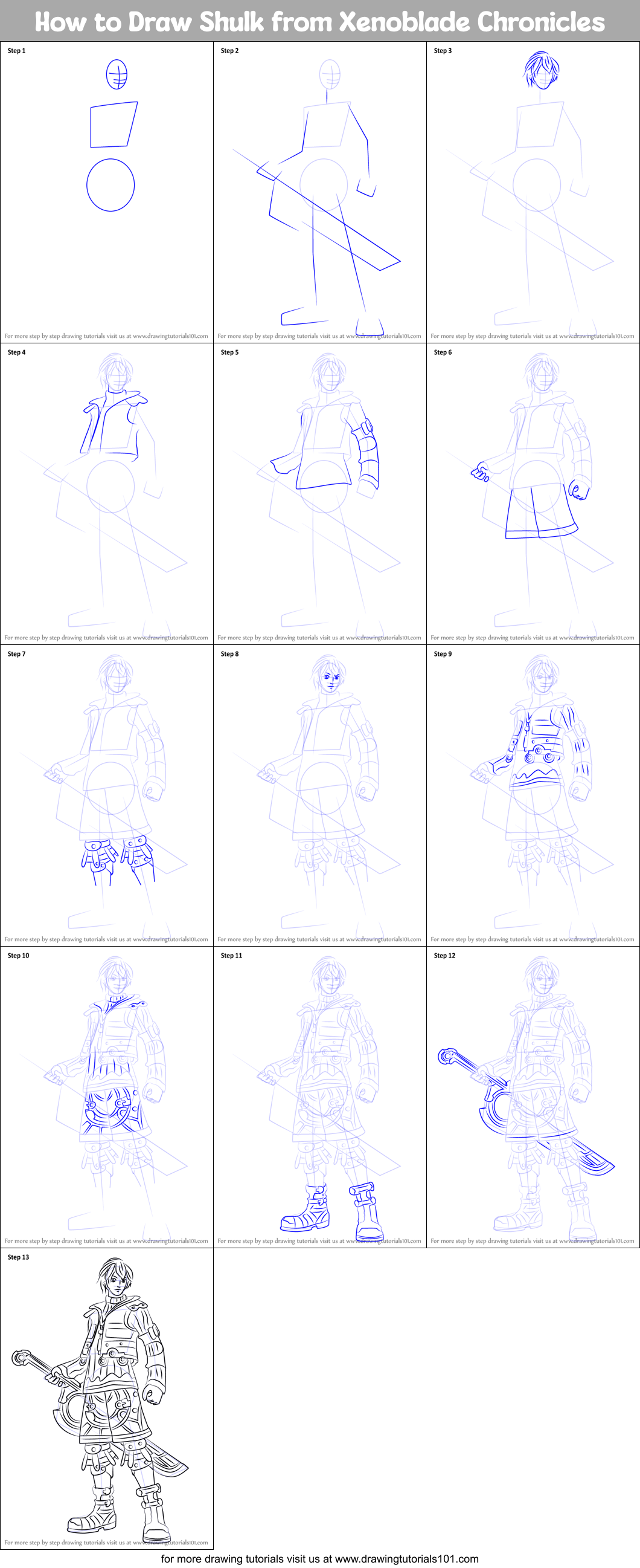 How to Draw Shulk from Xenoblade Chronicles Printable Step by Step