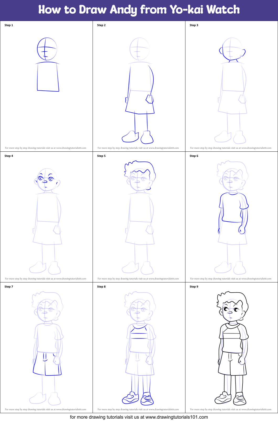 How to Draw Andy from Yo-kai Watch Printable Step by Step