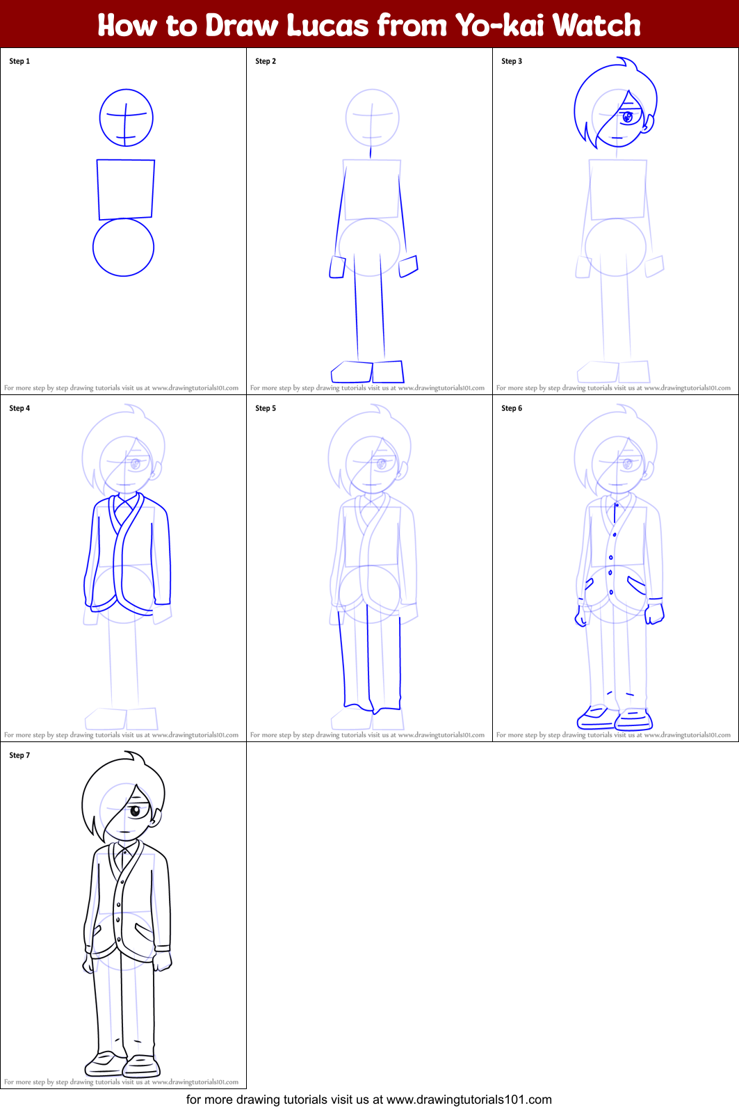How to Draw Lucas from Yo-kai Watch Printable Step by Step