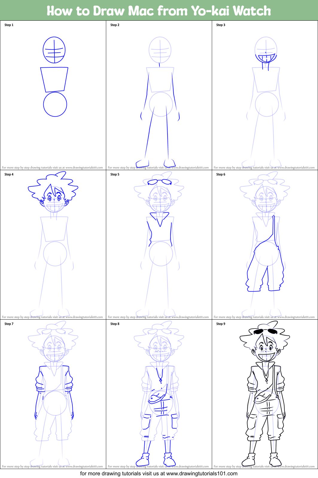 How to Draw Mac from Yo-kai Watch Printable Step by Step