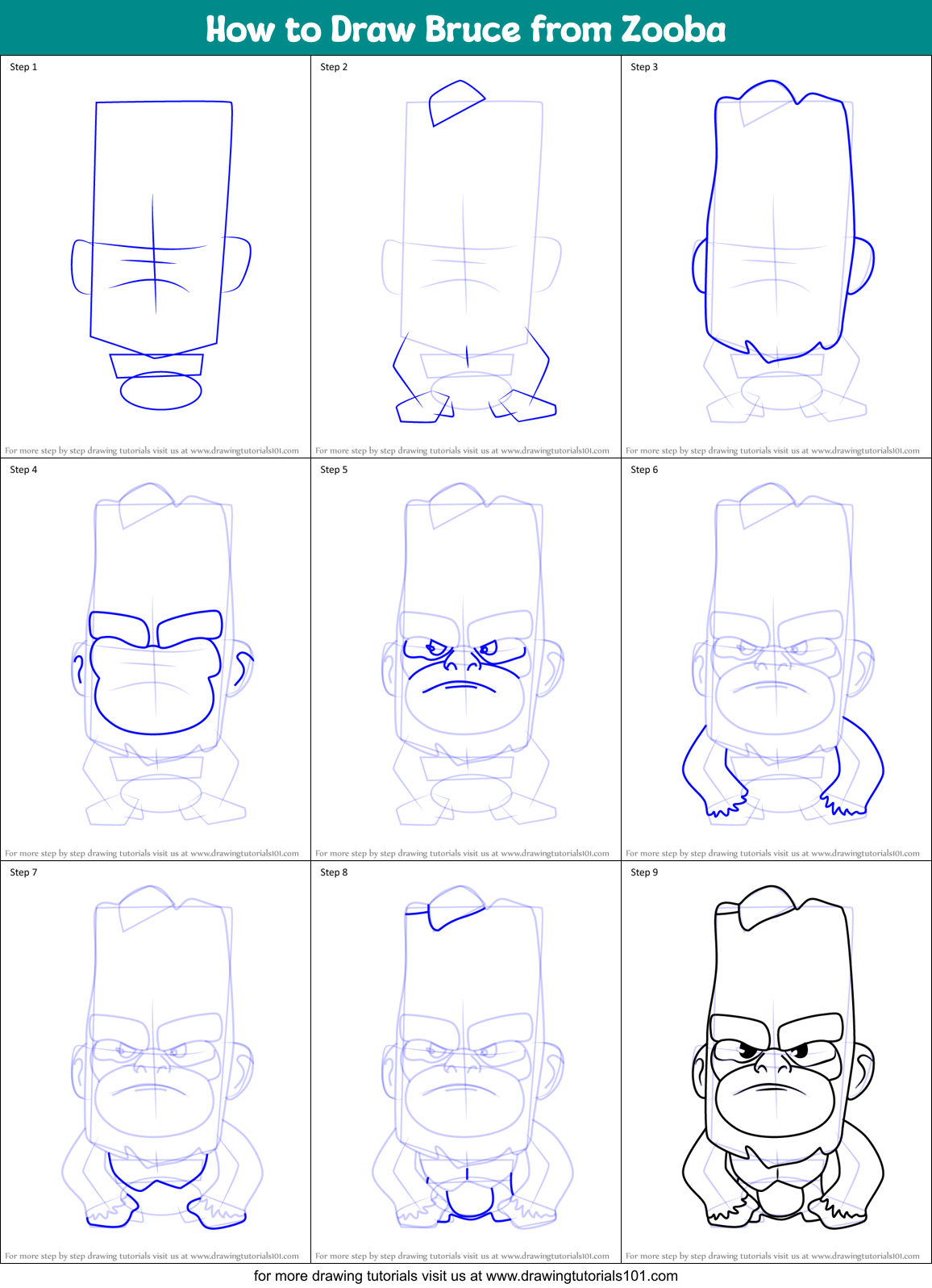 How to Draw Bruce from Zooba Printable Step by Step