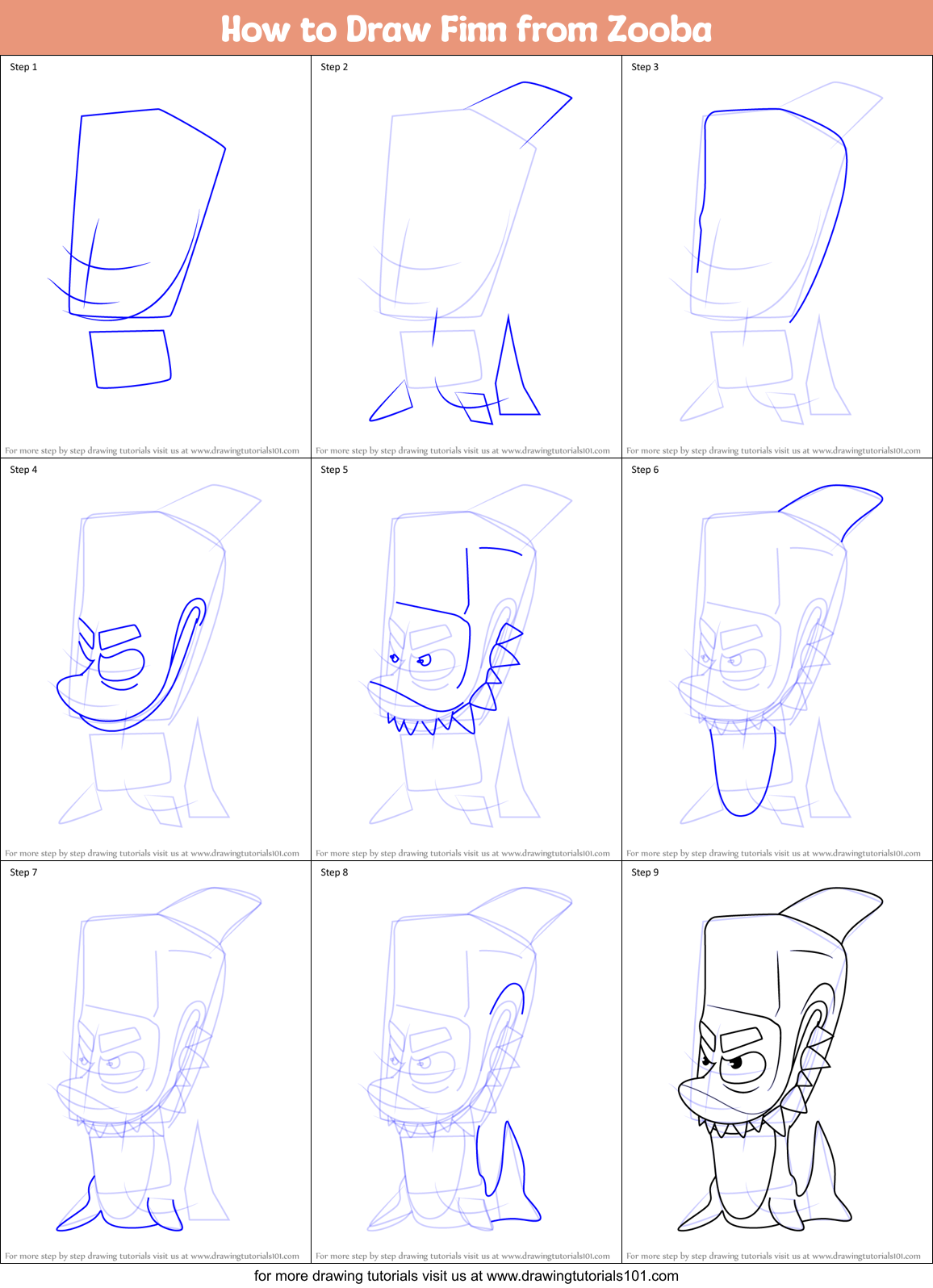 How to Draw Finn from Zooba Printable Step by Step